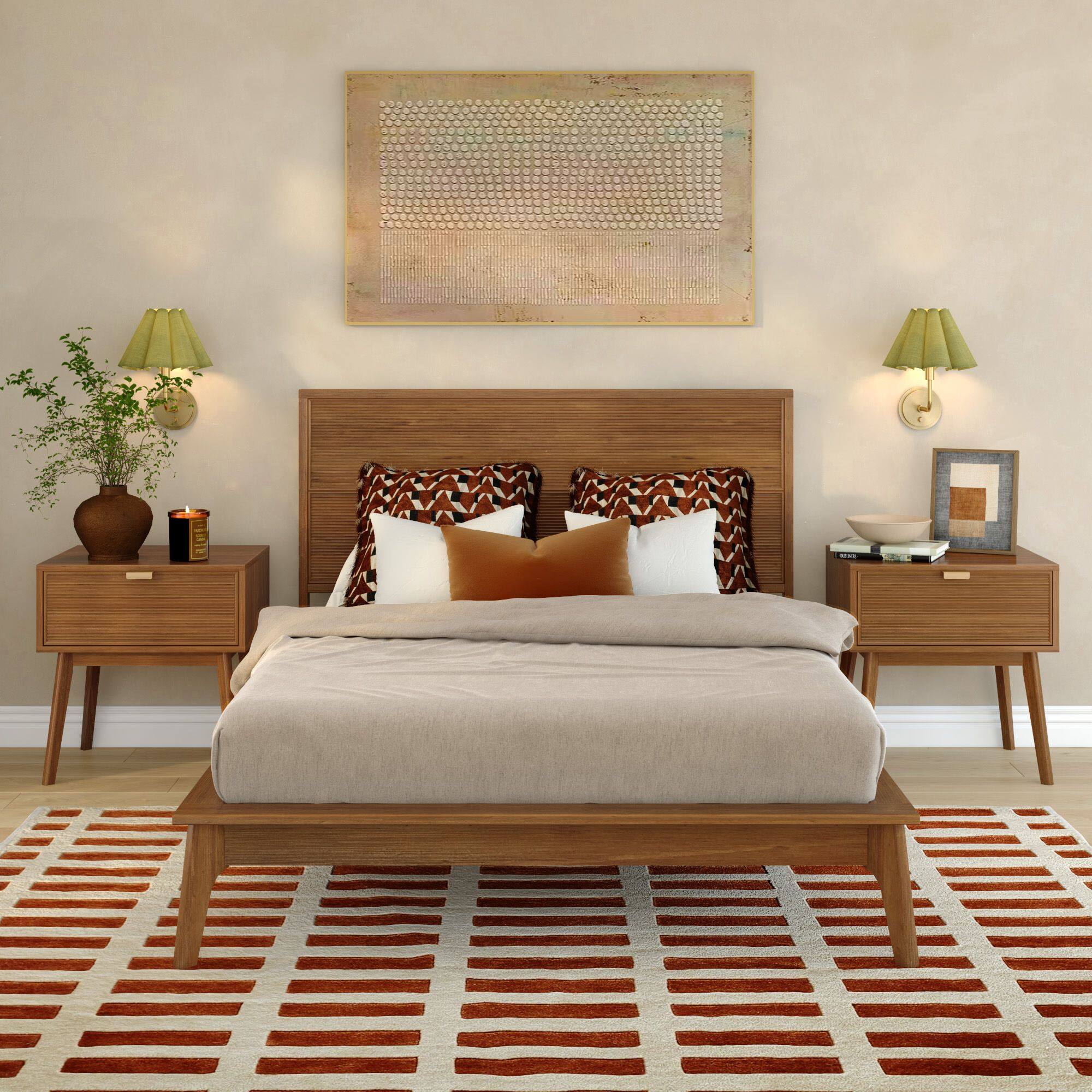 Alt View 1. Plank+Beam - Linea Tambour Full Bed, Pecan - Pecan.