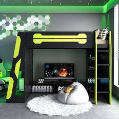 Front. Anysun - Twin Size Wood Loft Bed with Desk, Multi-storage Shelves and RGB Light - Green.