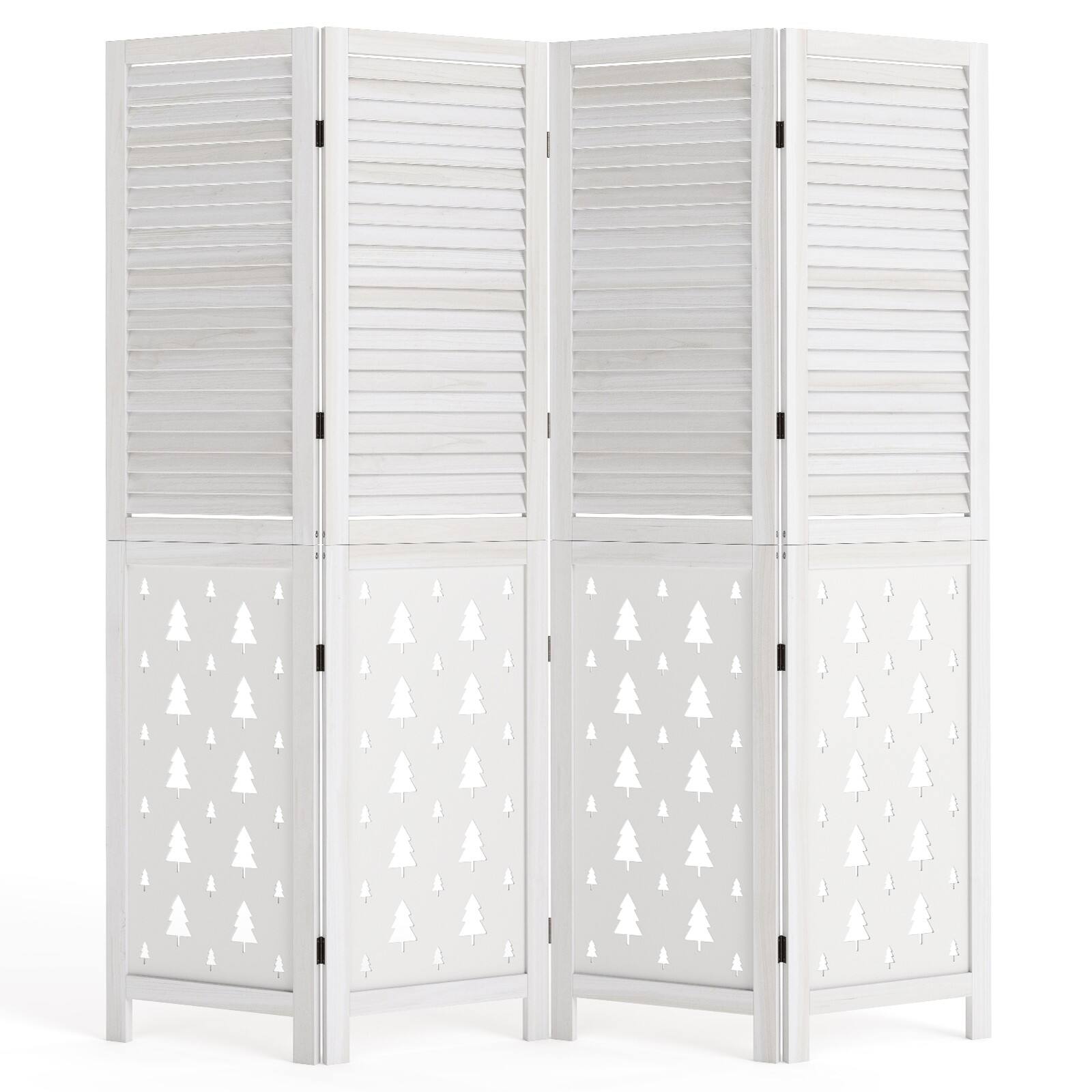 Costway - 67" Tall Wood Room Divider, 4 Panel, Folding Privacy Screen for Room Separation - White