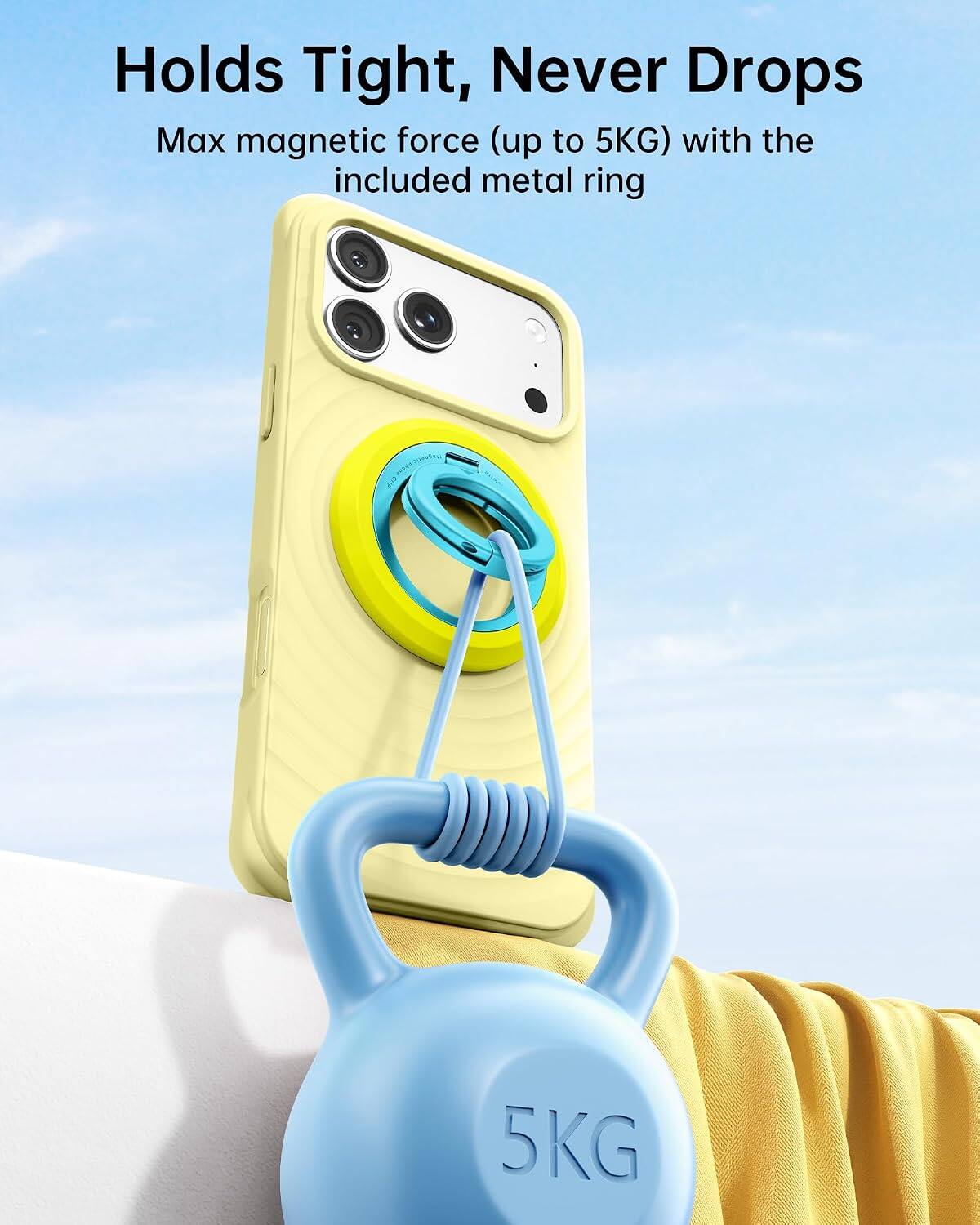 Holds Tight, Never Drops  
Max magnetic force (up to 5KG) with the included metal ring