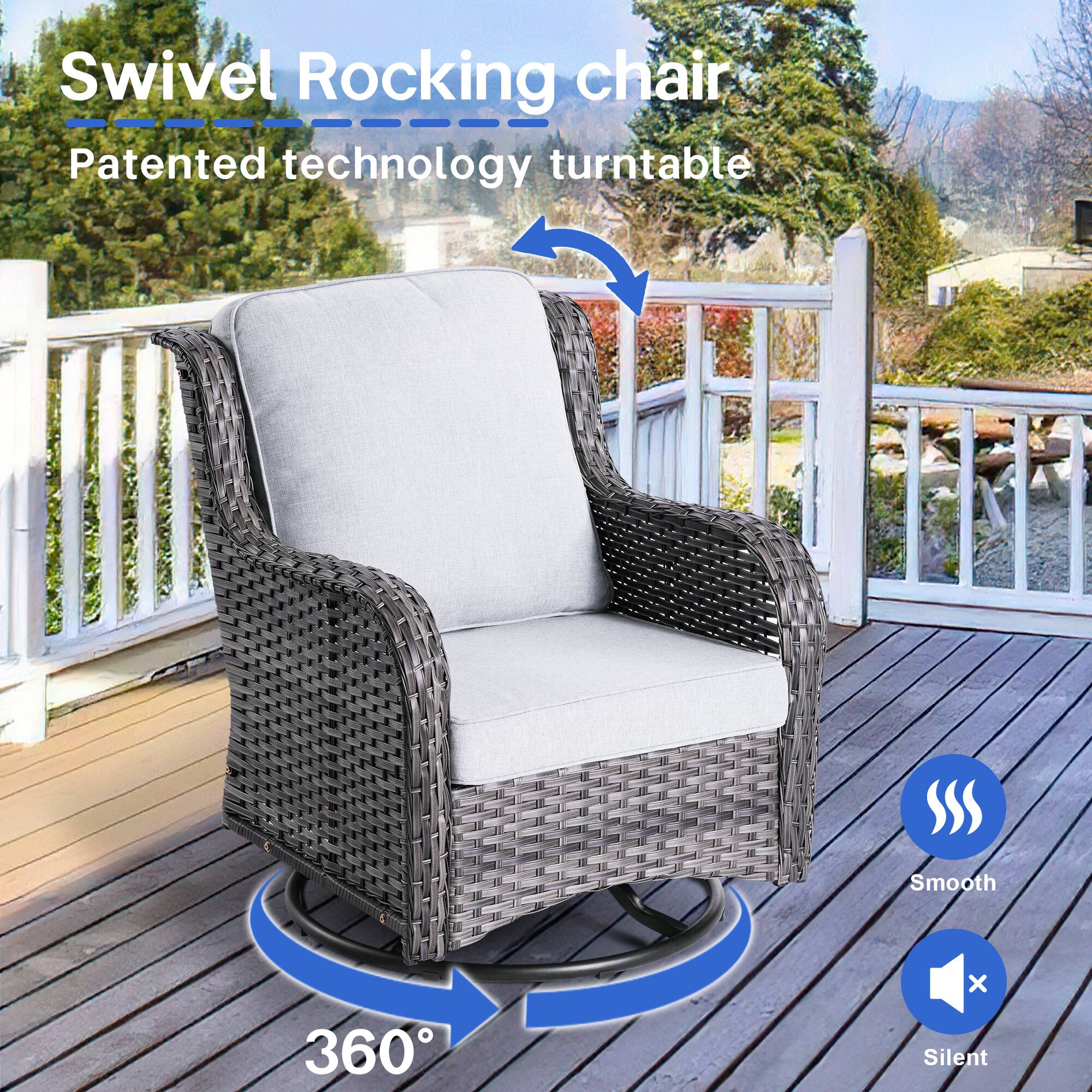 Swivel Rocking Chair  
Patented technology turntable  
360°  
Smooth  
Silent