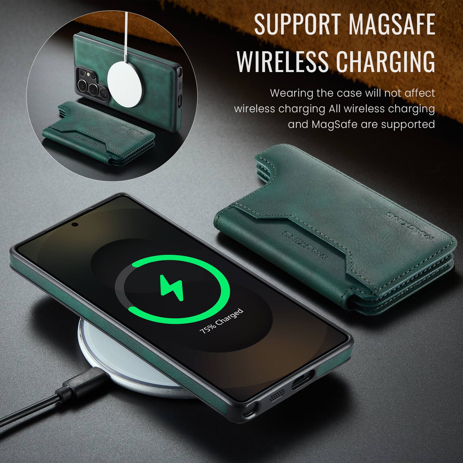 SUPPORT MAGSAFE WIRELESS CHARGING  
Wearing the case will not affect wireless charging. All wireless charging and MagSafe are supported.  
75% Charged