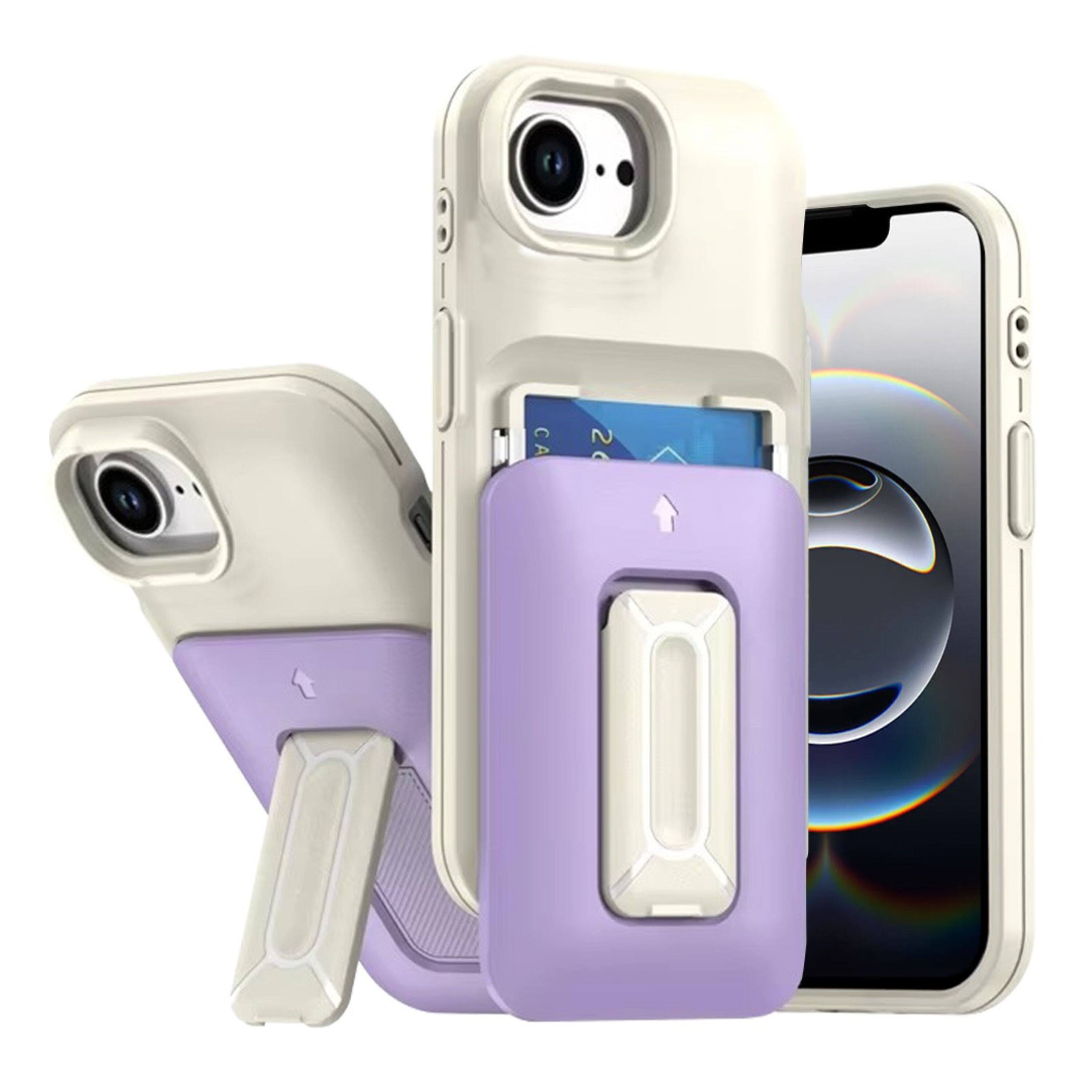 Kitcheniva - Matte Finish Phone Case With Card Holder Kickstand Strap Tempered Glass For iPhone 16e/17e - Beige Light Purple price history on PriceWatchPro