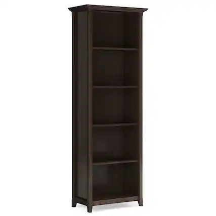 Front. Simpli Home - Simpli Home Acadian 72 inch Tall Solid Wood 5 Shelf Bookcase in Brunette Brown - Brunette Brown.