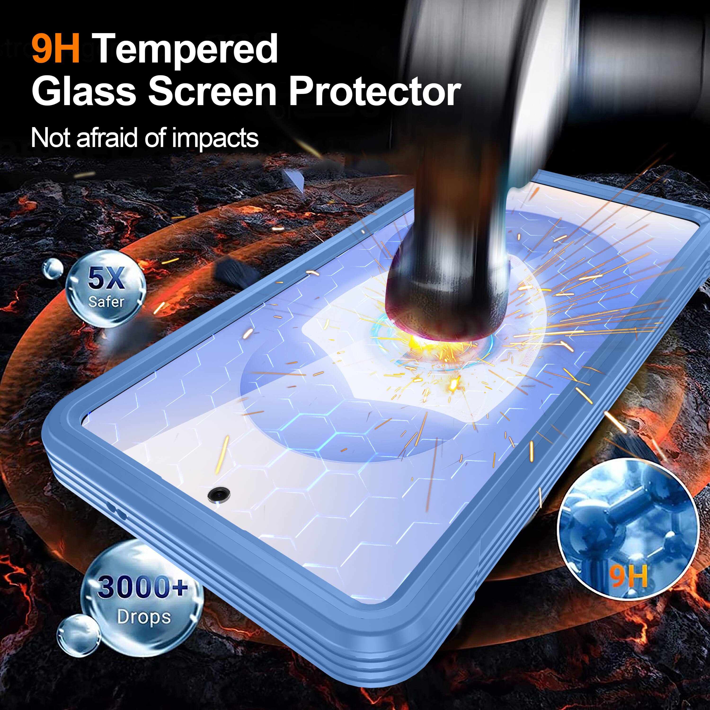 9H Tempered Glass Screen Protector  
Not afraid of impacts  
5X Safer  
3000+ Drops  
9H