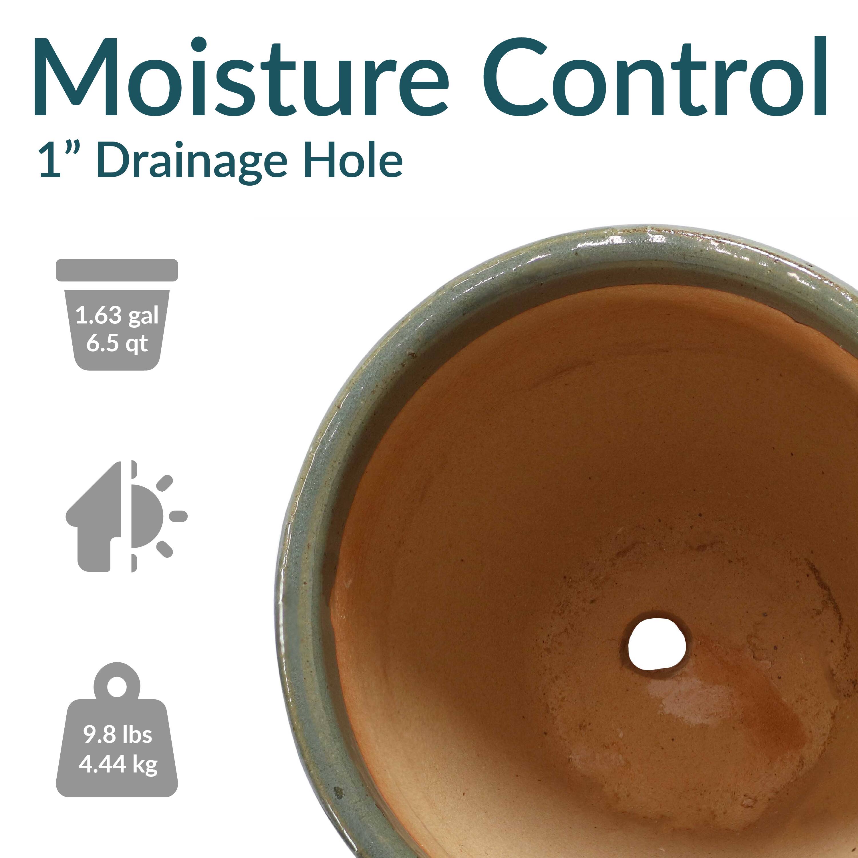 Moisture Control  
1" Drainage Hole  

1.63 gal  
6.5 qt  

9.8 lbs  
4.44 kg