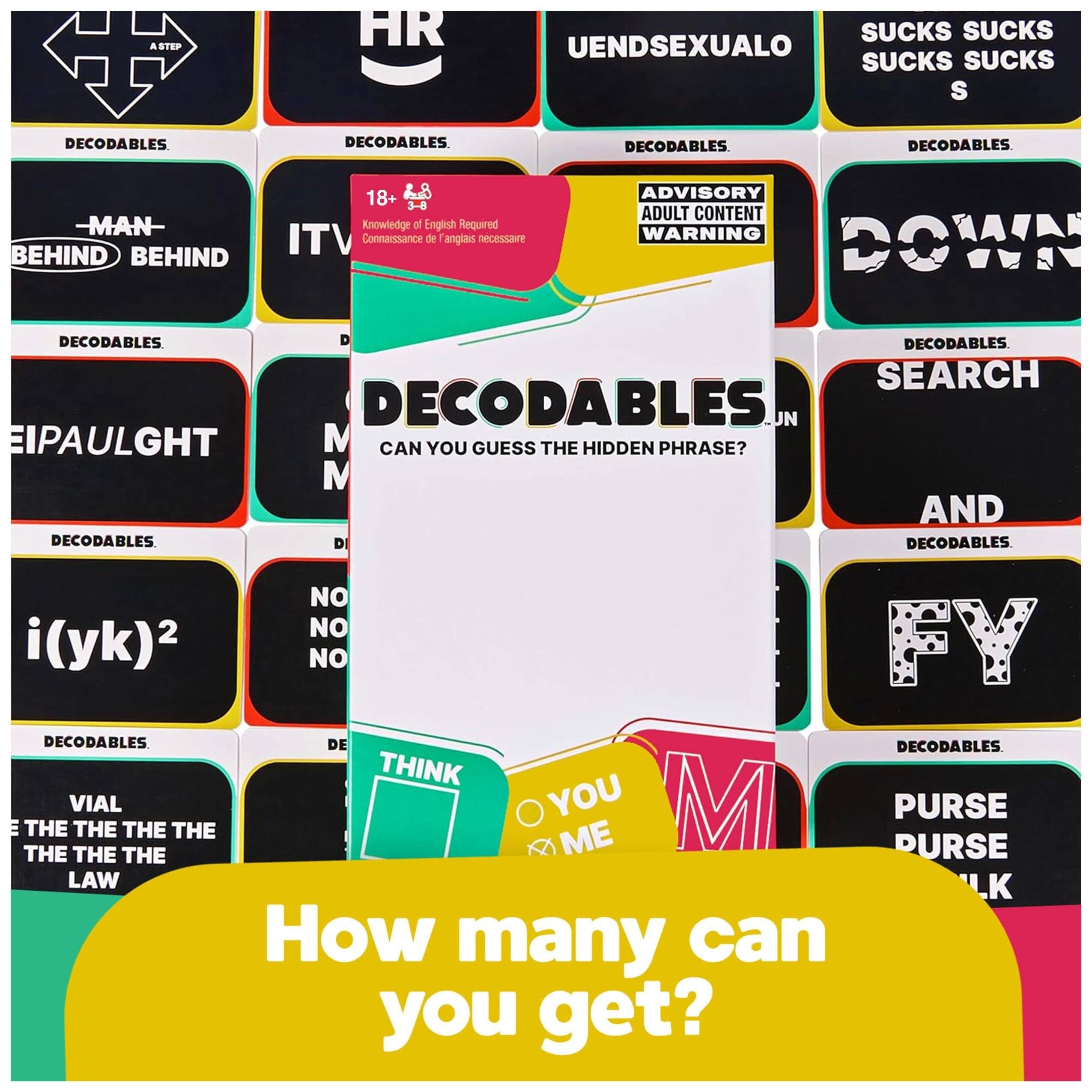 ASTEP  
HR  
UENDSEXUALO  
SUCKS SUCKS SUCKS SUCKS S  
DECODABLES  
DECODABLES.  
DECODABLES.  
DECODABLES  
MAN BEHIND BEHIND  
18+ 3-8 Knowledge of English Required ITV Connaissance de anglais nécessaire  
ADVISORY ADULT CONTENT WARNING DOWN  
DECODABLES. D DECODABLES SEARCH DECODABLES UN EIPAULGHT M CAN YOU GUESS THE HIDDEN PHRASE? M AND DECODABLES. DI DECODABLES. NO NO i(yk)2 NO FY DECODABLES DE DECODABLES. THINK VIAL YOU M PURSE E THE THE THE THE THE THE THE ME PURSE LAW LK  
How many can you get?