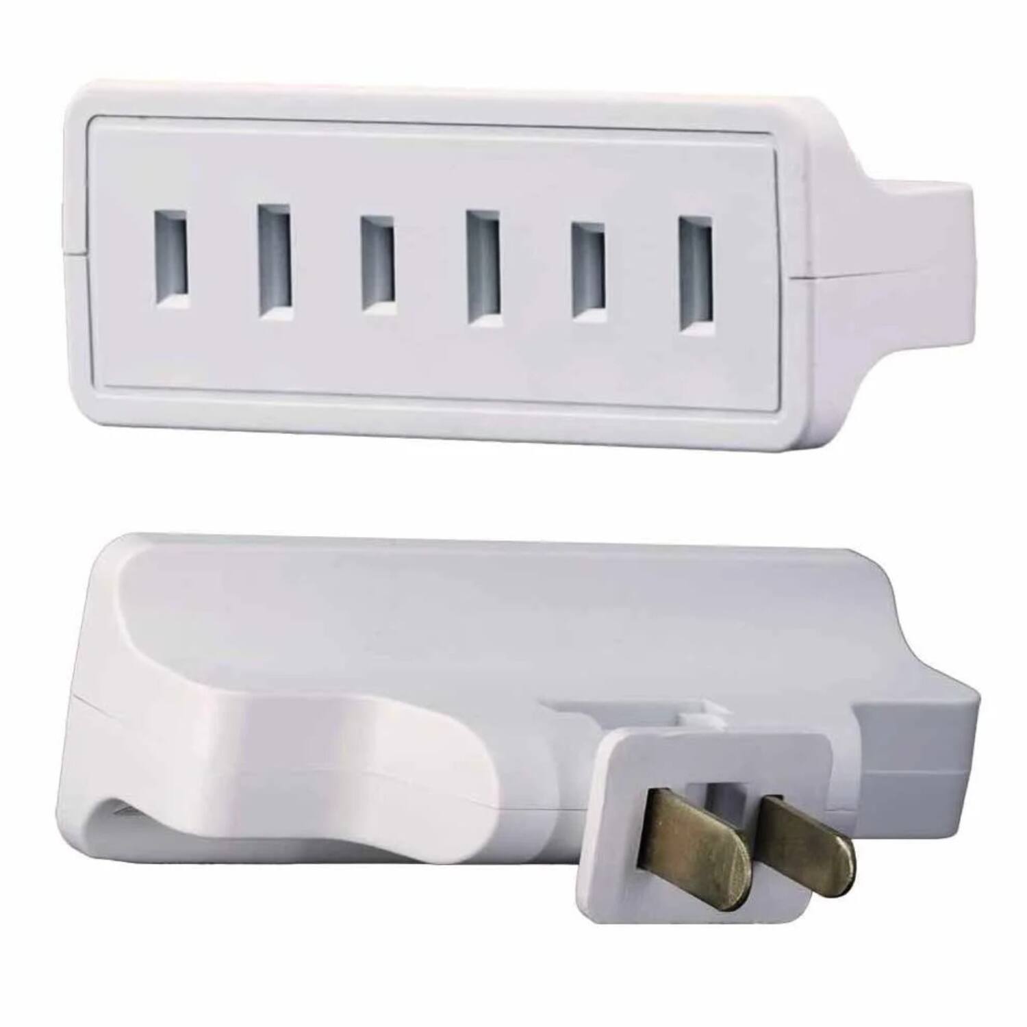 Angle. Home Collection - 2 Pack Swivel 3-Outlet Wall Plug Tap Indoor Power Adapter - White.