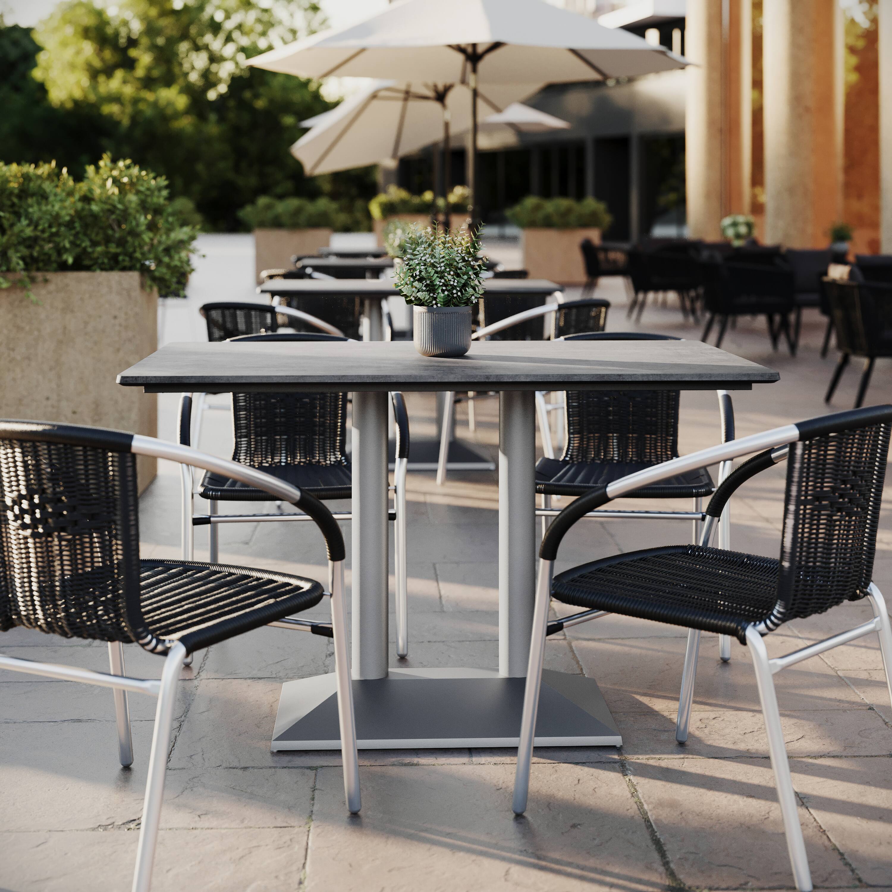 Alt View 1. Emma + Oliver - PureShield Indoor Outdoor Tabletop with Seam-Free Surface Innovation and Cast Iron Bistro Table Base - Gray Faux Concrete/Silver Base.
