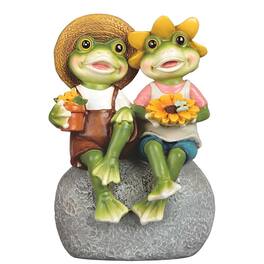 FC Design - 7"H Frog Couple with Flower Figurine Computer Desk Tabletop Decoration - Multi-Color