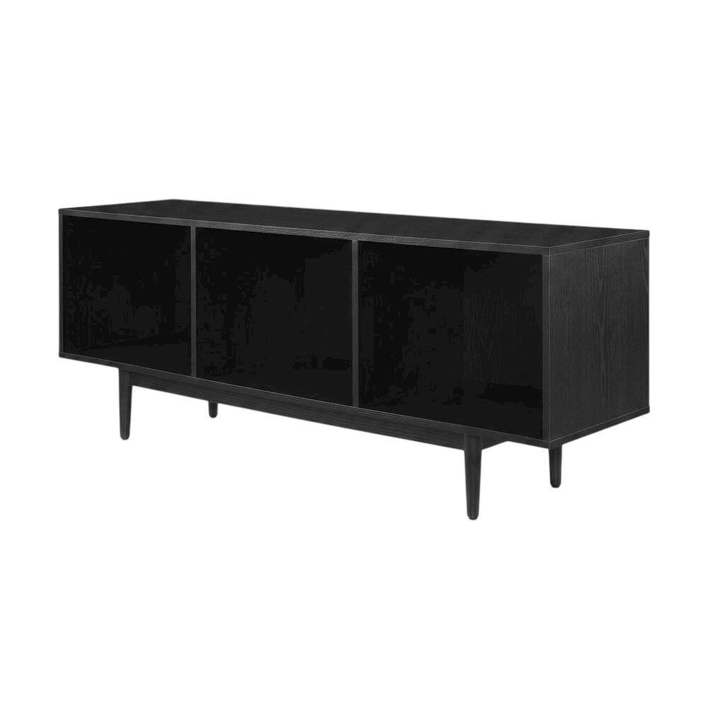 Back. FurniFact - Black Wide Record Player Stand with Extended Vinyl Storage - Black.