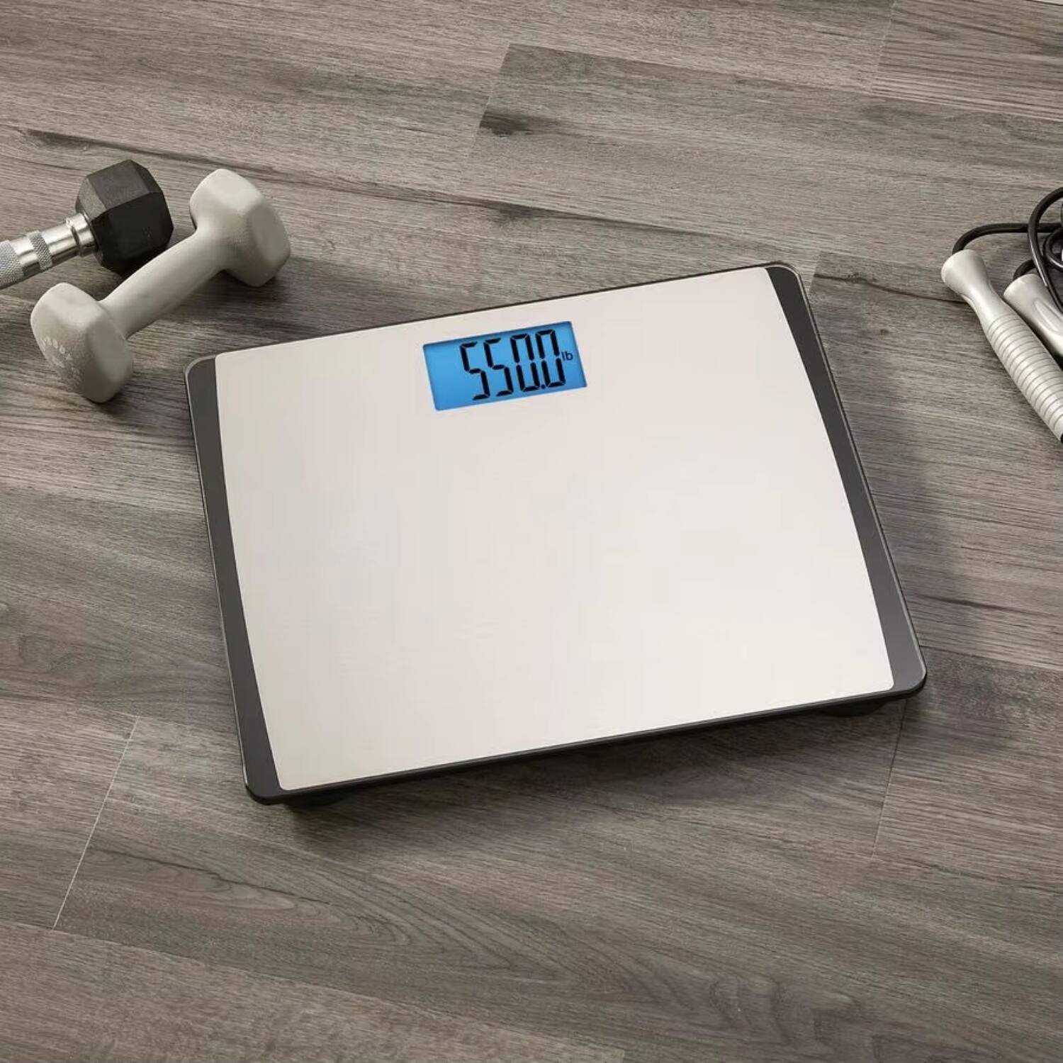 Back. Luckbyte - 550Lb Digital Bathroom Scale,Extra Wide Platform,Backlit LCD - Silver.