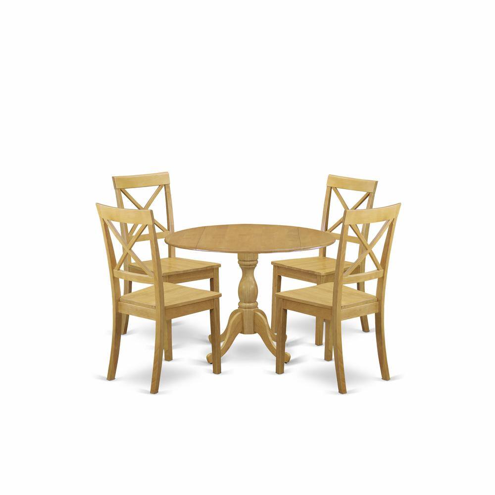 Left. East West Furniture - East West Furniture DMBO5-OAK-W 5 Pc Dining Table Set - Mid Century Modern Dining Room Table and 4 Oak Wooden Dining - Oak.