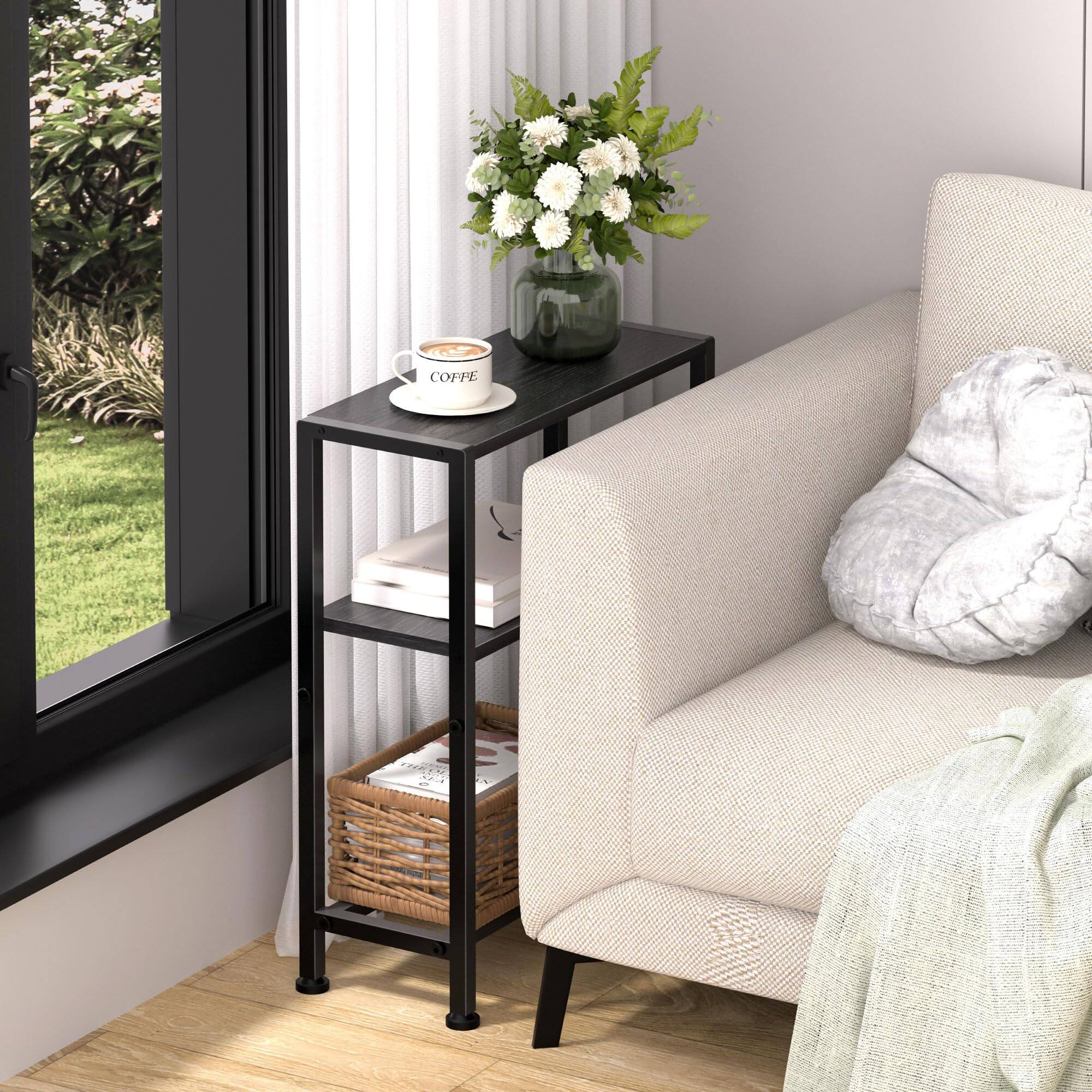 Alt View 2. PO3TICJUNKI3 - Narrow Side Table For Space 2-tier End With Shelf Holder Slim Nightstand Skinny Snack Couch In Living Room ... - Rustic Brown-3tier.