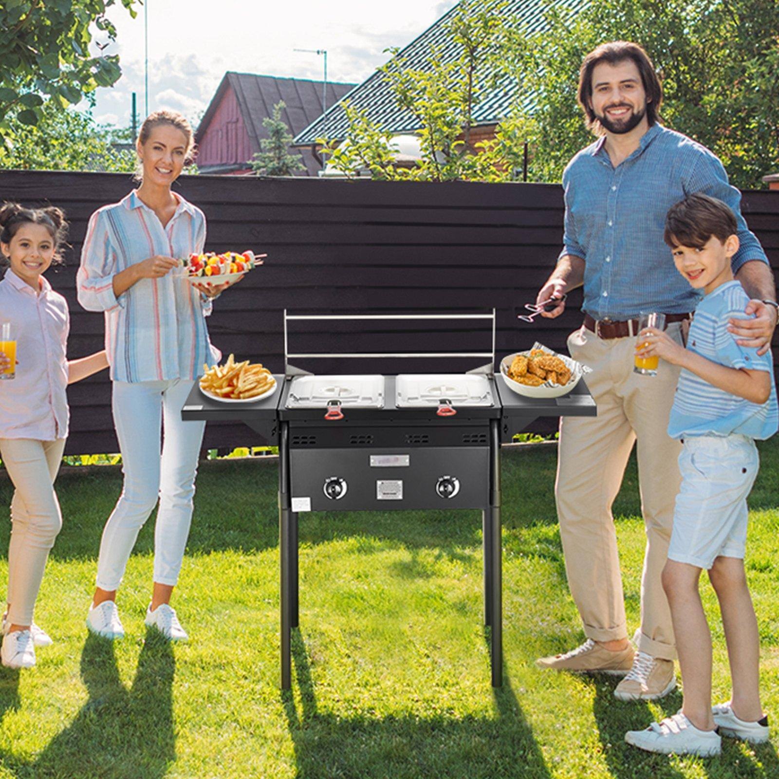 Alt View 1. Glintex - Outdoor Propane Deep Fryer Double Burner 16Qt Stainless Steel Cooker with Baskets Thermometer Regulator for Cooking - Black/Silver.