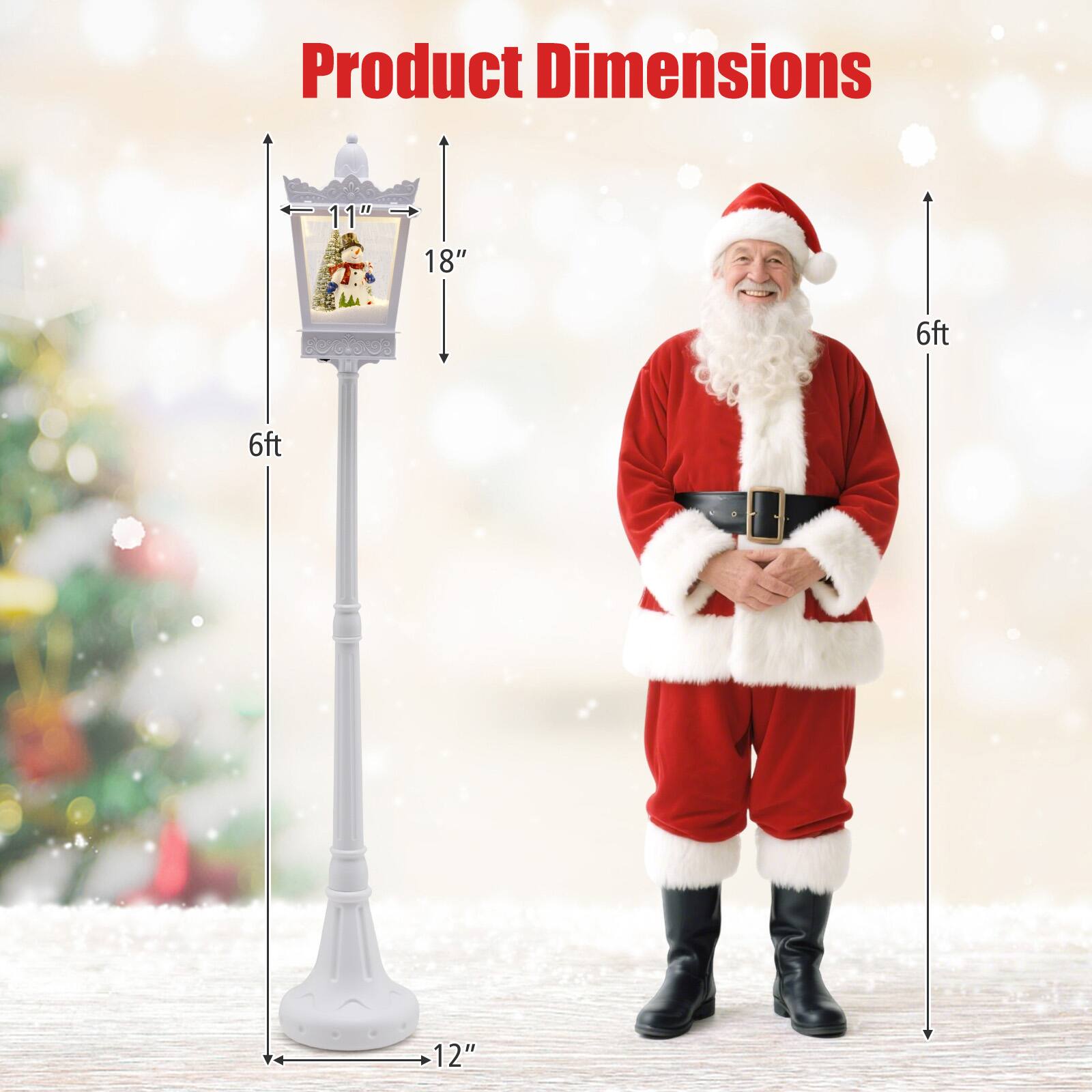 Product Dimensions

- Height: 6ft
- Width: 11"
- Depth: 18"
- Base: 12"