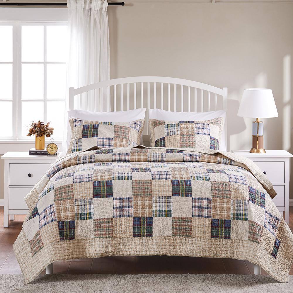 Alt View 1. Greenland Home Fashions - Greenland Home Fashion Oxford Quilt And Pillow Sham Set - 3 - Piece - Full/Queen 90x90", Multi - Multi.
