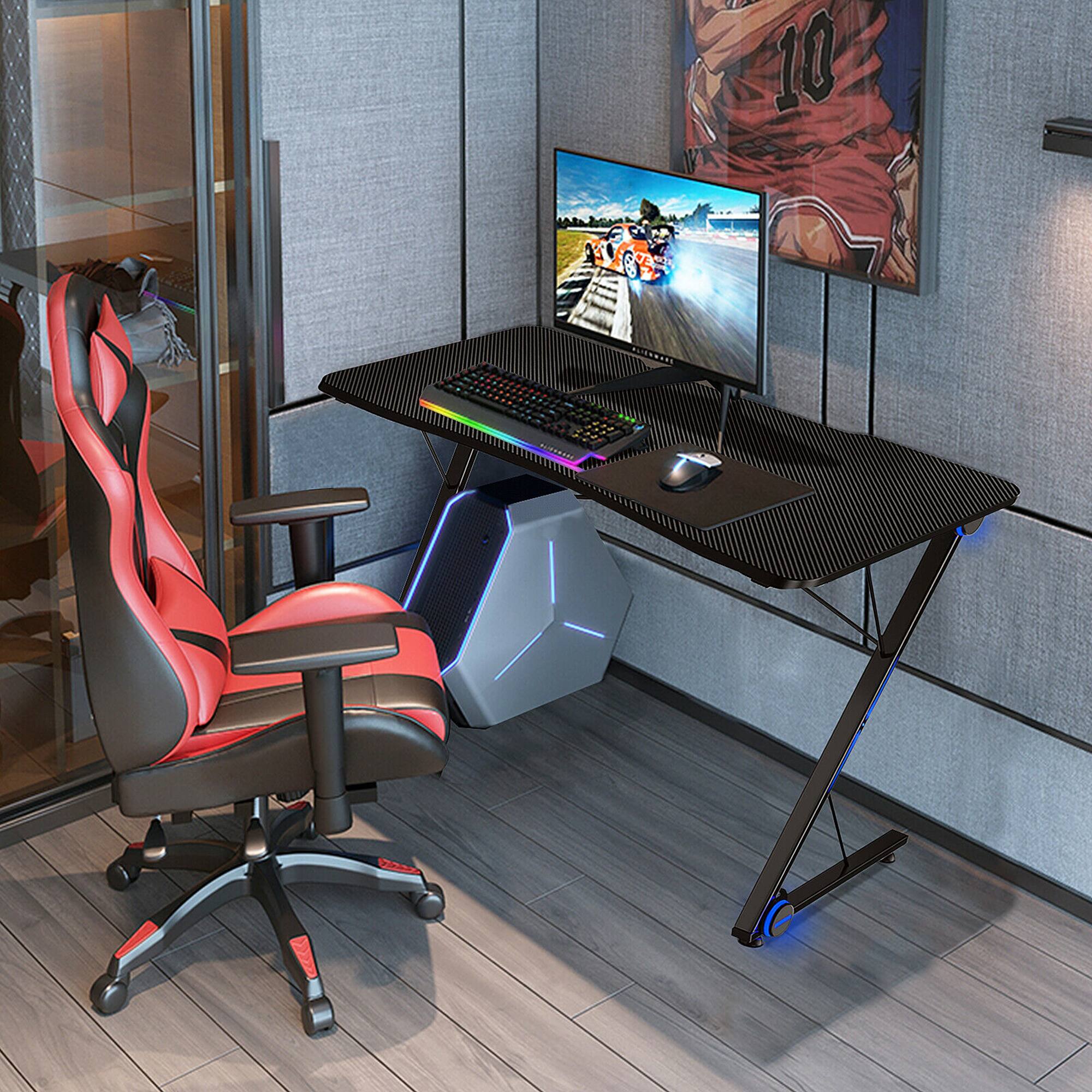 Angle. Costway - Z-Shaped Gaming Desk with LED Lights - 43.5" Wide - Black.
