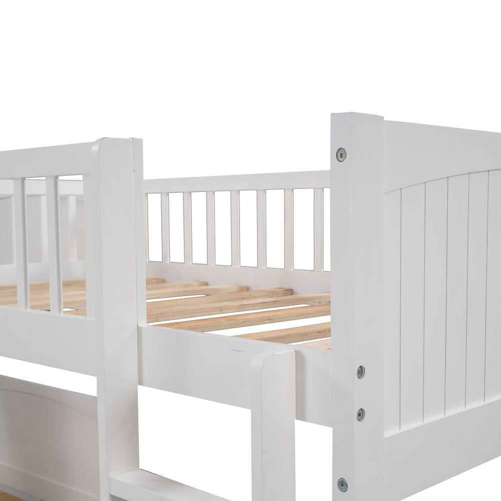 Alt View 6. Loheer - Loheer Twin Bunk Bed with Loft Attached, White Triple Bunk Bed with Drawers - White.