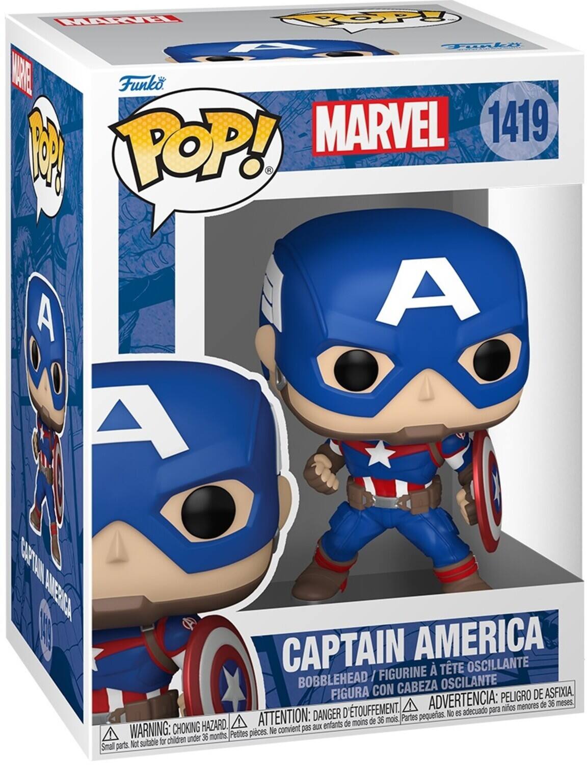 MREI FOPY Tnk AG Funko. MARVEL 1419  1 POP! - A A I A O CAATAN AERCA 1ES CAPTAIN AMERICA FIGURINE  TTE OSCILANTE BOBBLEHEAD / OSCILANTE FIGURA CON CABEZA DE ASFIXIA ADVERTENCIA: PELIGRO DE AFIXIA. ATTENTION: DANGER D'ETOUFFEMENT. Partes pequerias. No es adecuado para de moins de 36 mois. CHOKING HAZARD. WARNING: Small parts. Not suitable for children under 36 months, Petites pieces. Ne convient pas aux enfants.
