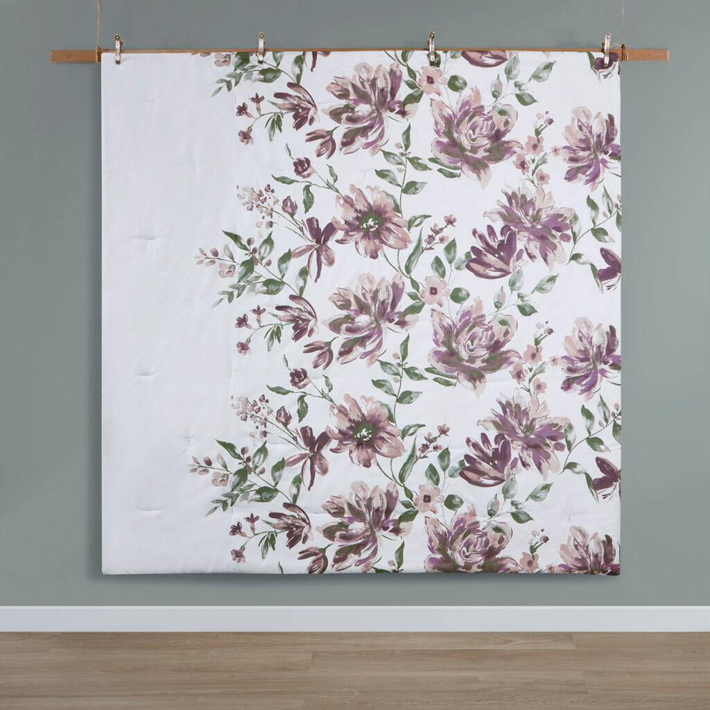 Alt View 1. TinyHomie - Twin Floral Comforter Set with Bed Sheets - Mauve.