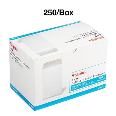 250/Box  
Staples  
6x9 Catalog Gummed Envelopes  
250  
Catalog Wove  
24 di 22.9 cm x 15.2 cm  
White  
5T53383