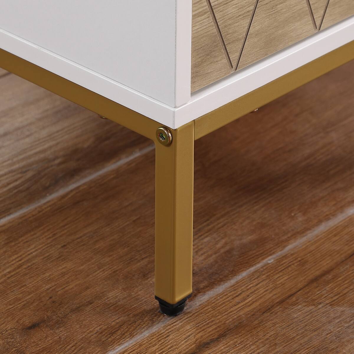 Alt View 2. Loheer - Loheer Three Drawer Nightstand, Mid Century Modern White and Natural Bedroom End Table - Natural and White.