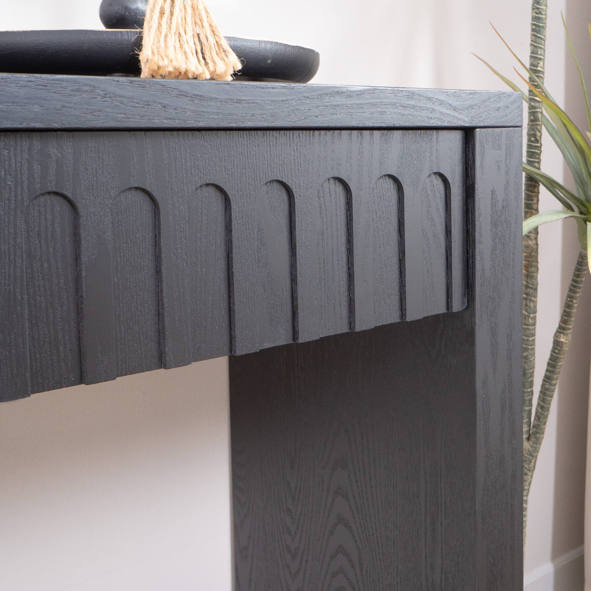 Alt View 6. GOODSILO - Contemporary Entryway Console Table with Four Drawers and Natural Wood Finish - Black.
