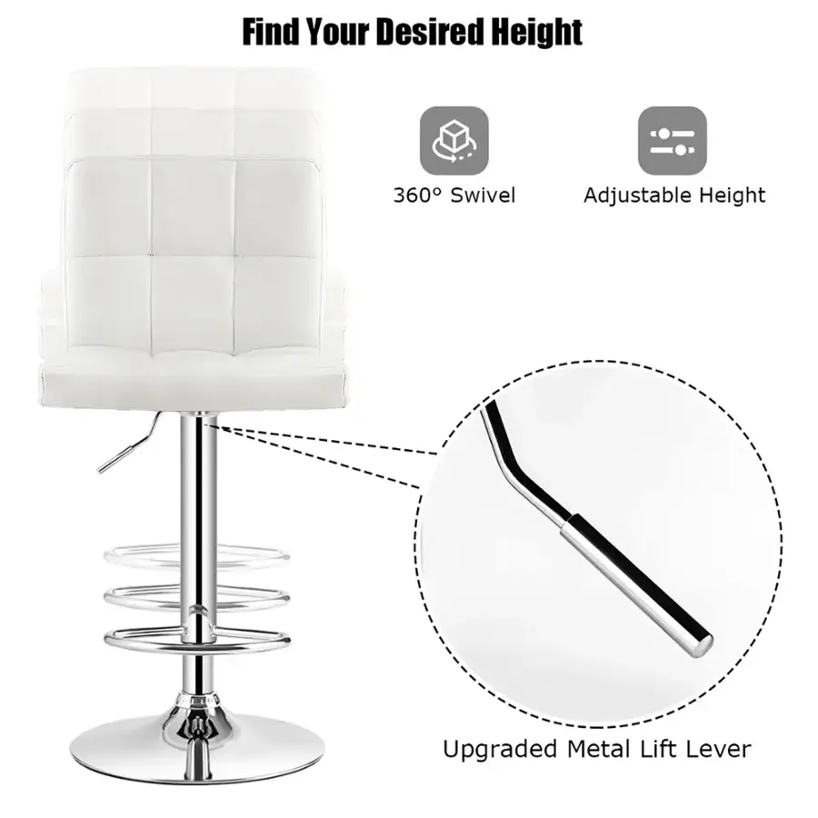 The text on the image reads: "Find Your Desired Height 360 Swivel Adjustable Height Upgraded Metal Lift Lever."