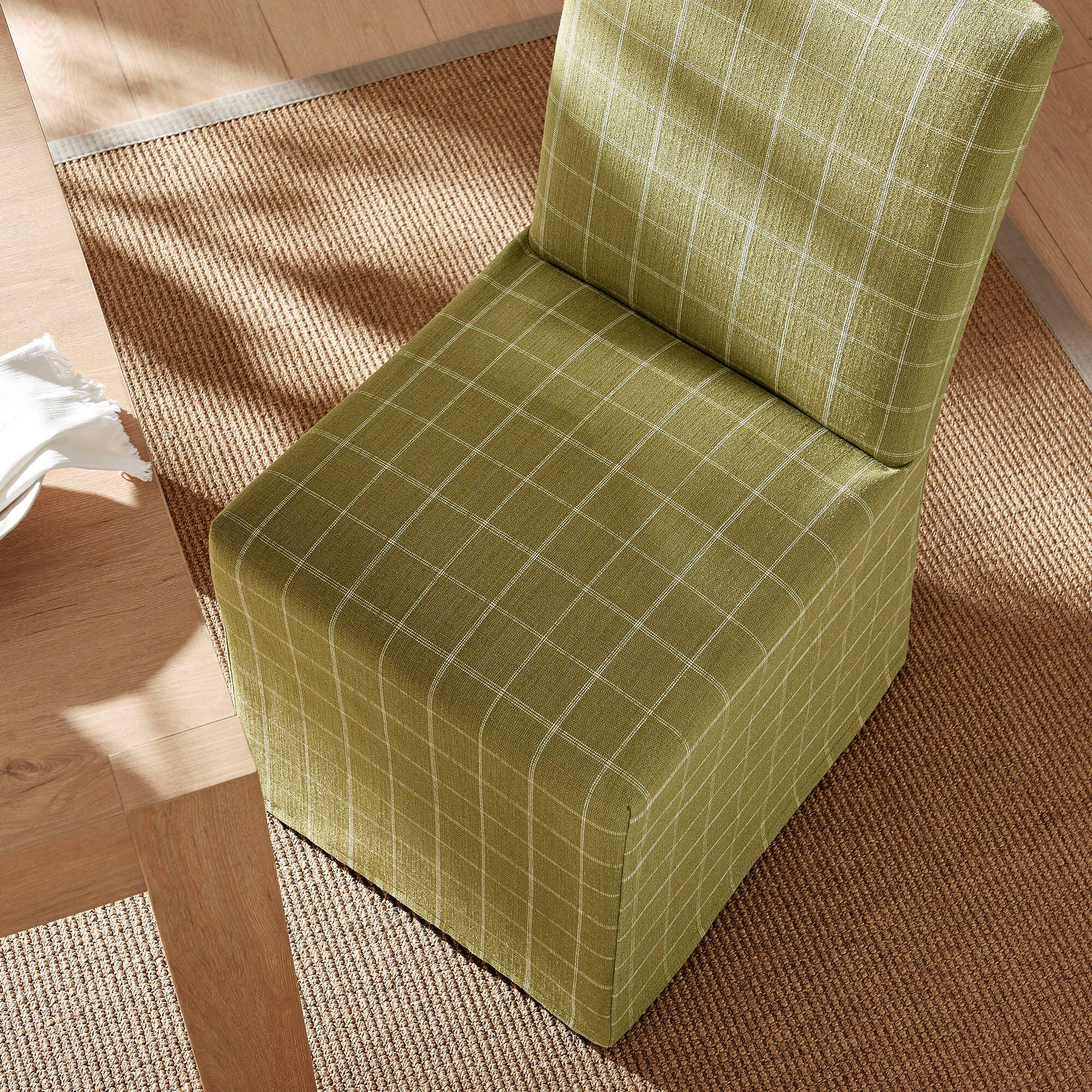 Alt View 1. Modway - Aster Linen Cotton Blend Slipcovered Dining Chairs Set of 2 by Modway - Artichoke Windowpane Check.