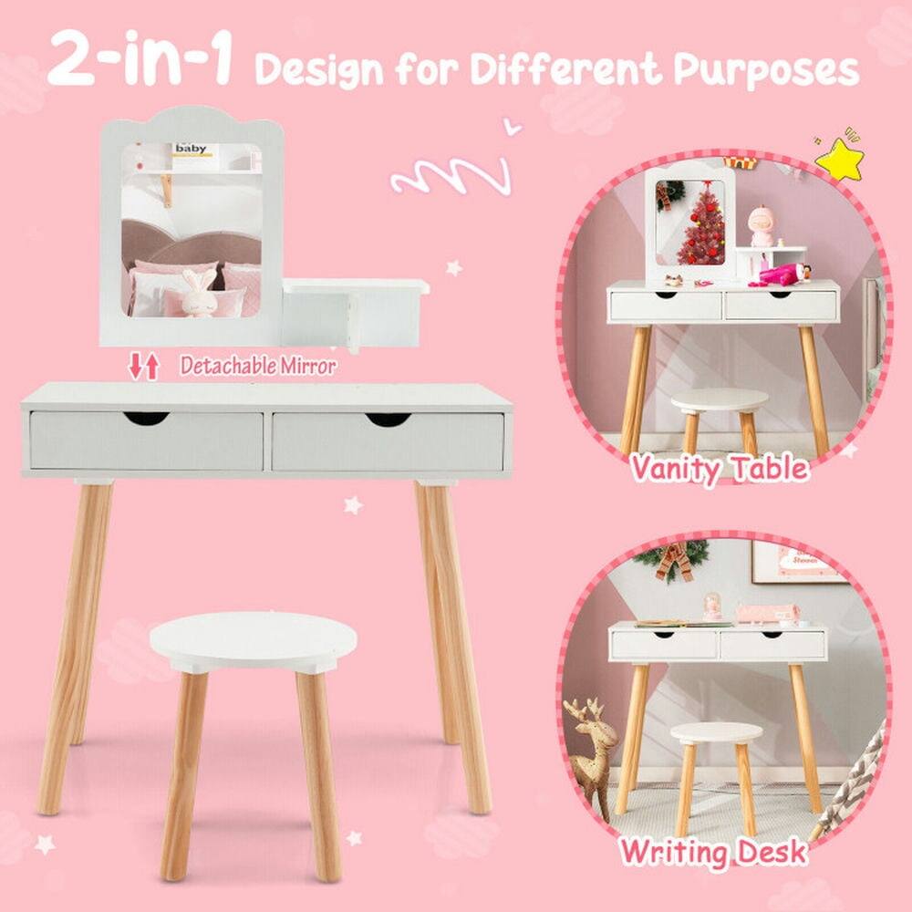 2-in-1 Design for Different Purposes

- Detachable Mirror
- Vanity Table
- Writing Desk