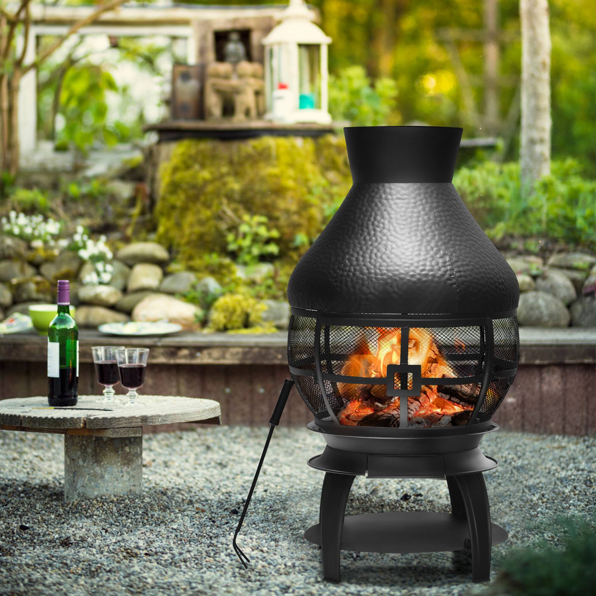 Alt View 2. Gymax - Gymax Patio Fire Pit Chimenea Fireplace Wood Burning Heater Garden Backyard - Black.