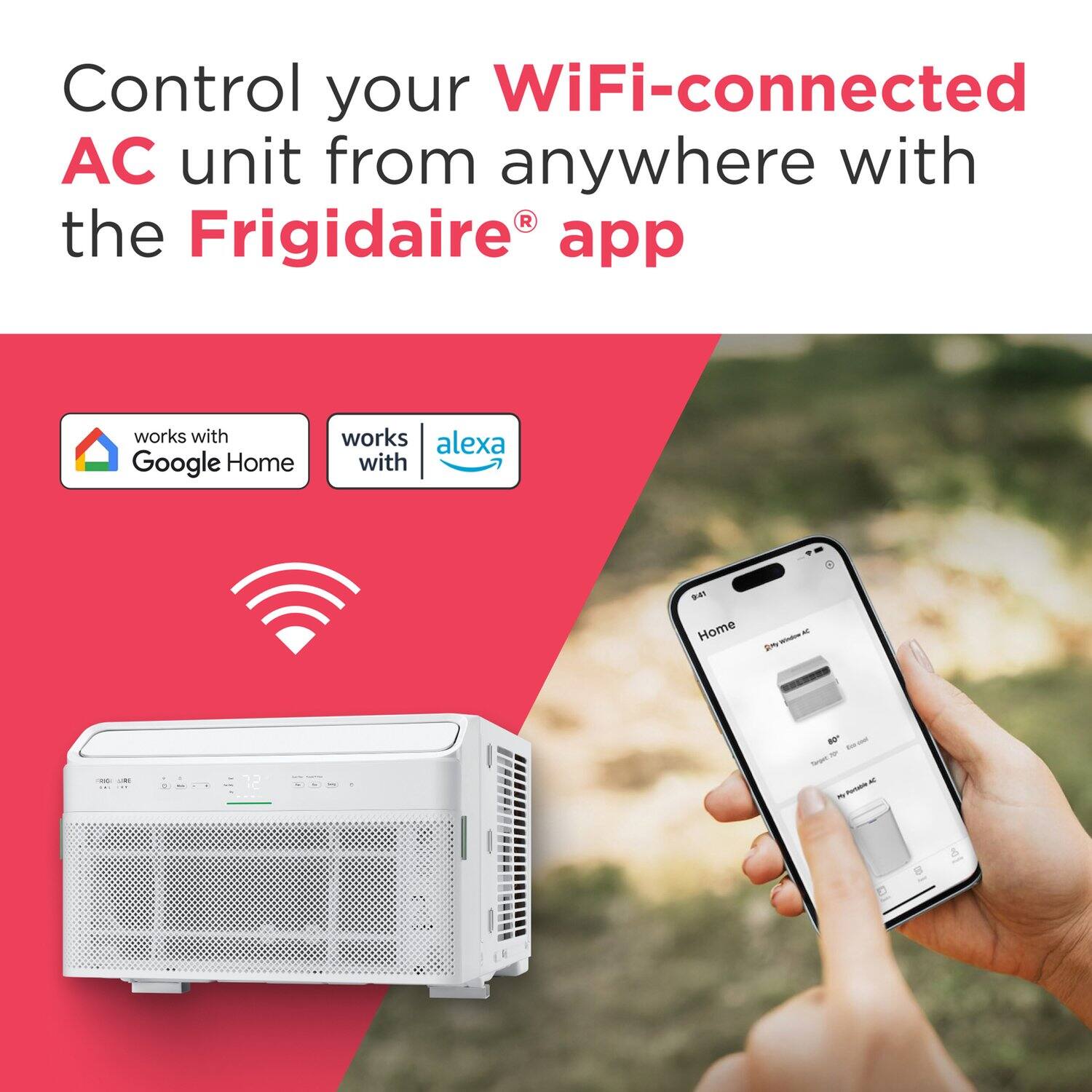 Control your WiFi-connected AC unit from anywhere with the Frigidaire® app. Works with Google Home, Alexa, and Samsung SmartThings.