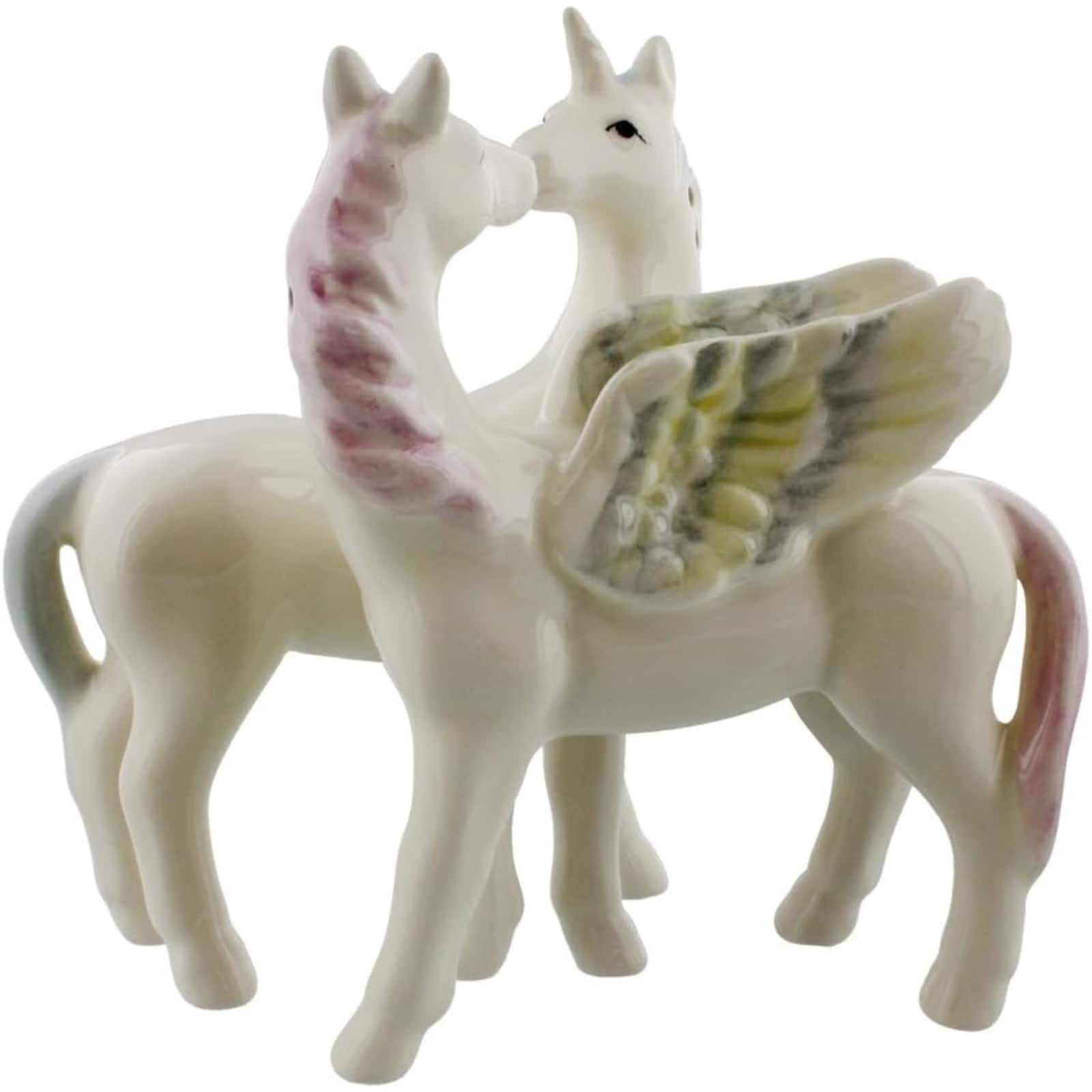 Pacific Trading - Unicorn and Pegasus Attractives Ceramic Magnetic Salt and Pepper Shakers - White