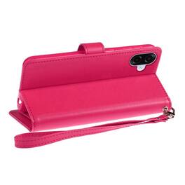 Kitcheniva - PU Leather Phone Wallet Case With Wrist Strap Tempered Glass For Samsung Galaxy A07 - Hot Pink