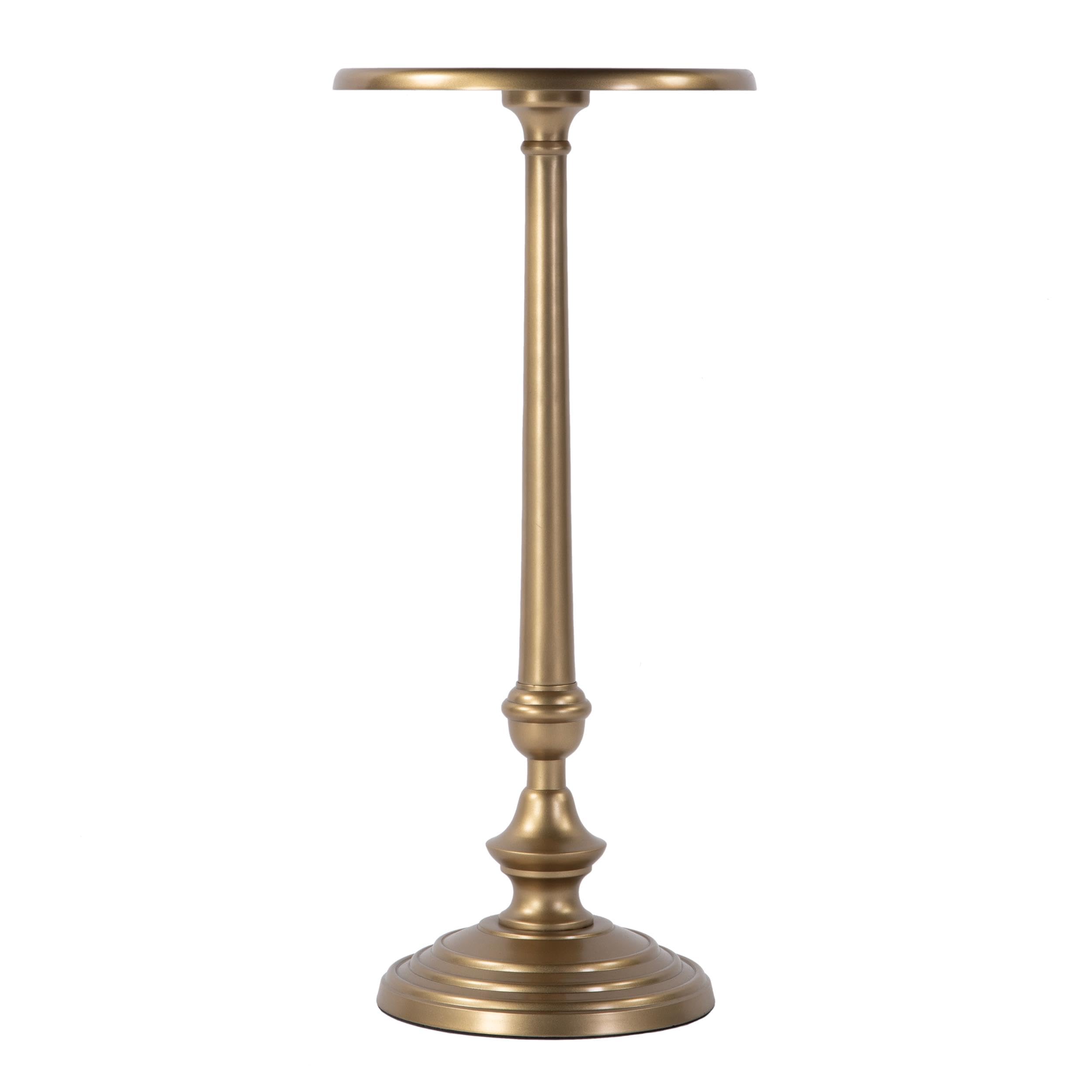 Angle. Butler Specialty - Astoria 10 in. W Round Metal Pedestal Base End Table - Antique Gold.