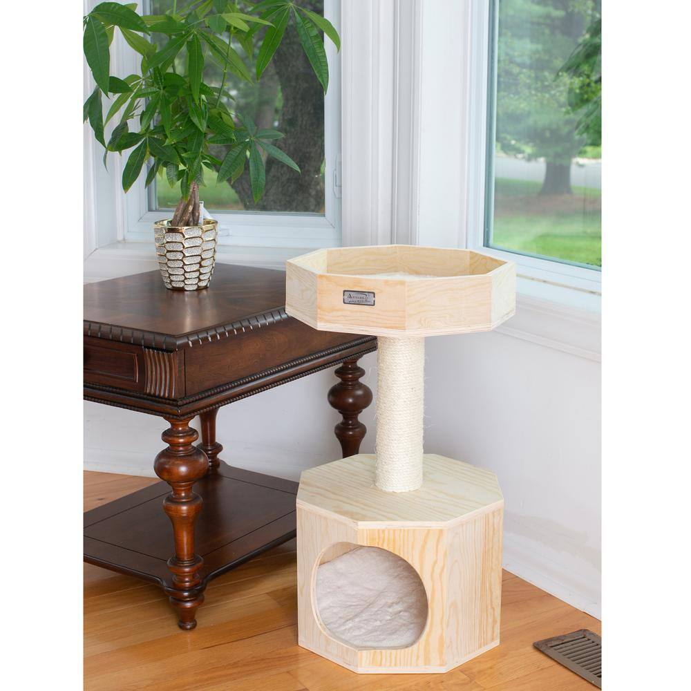 Back. Armarkat - Premium Scots Pine 29Inch Real Wood Cat Tree With Perch And Condo - Beige.