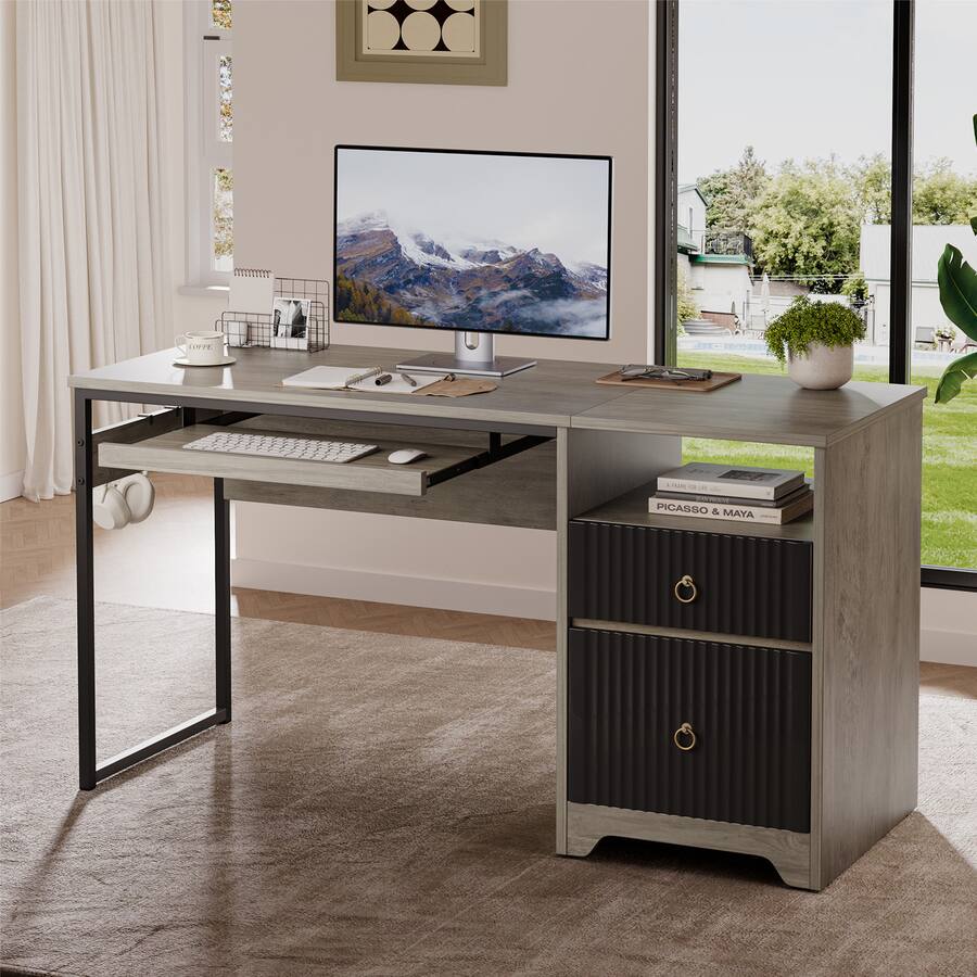 Bestier 55inch Executive Computer desk with Keyboard Tray Modern ...