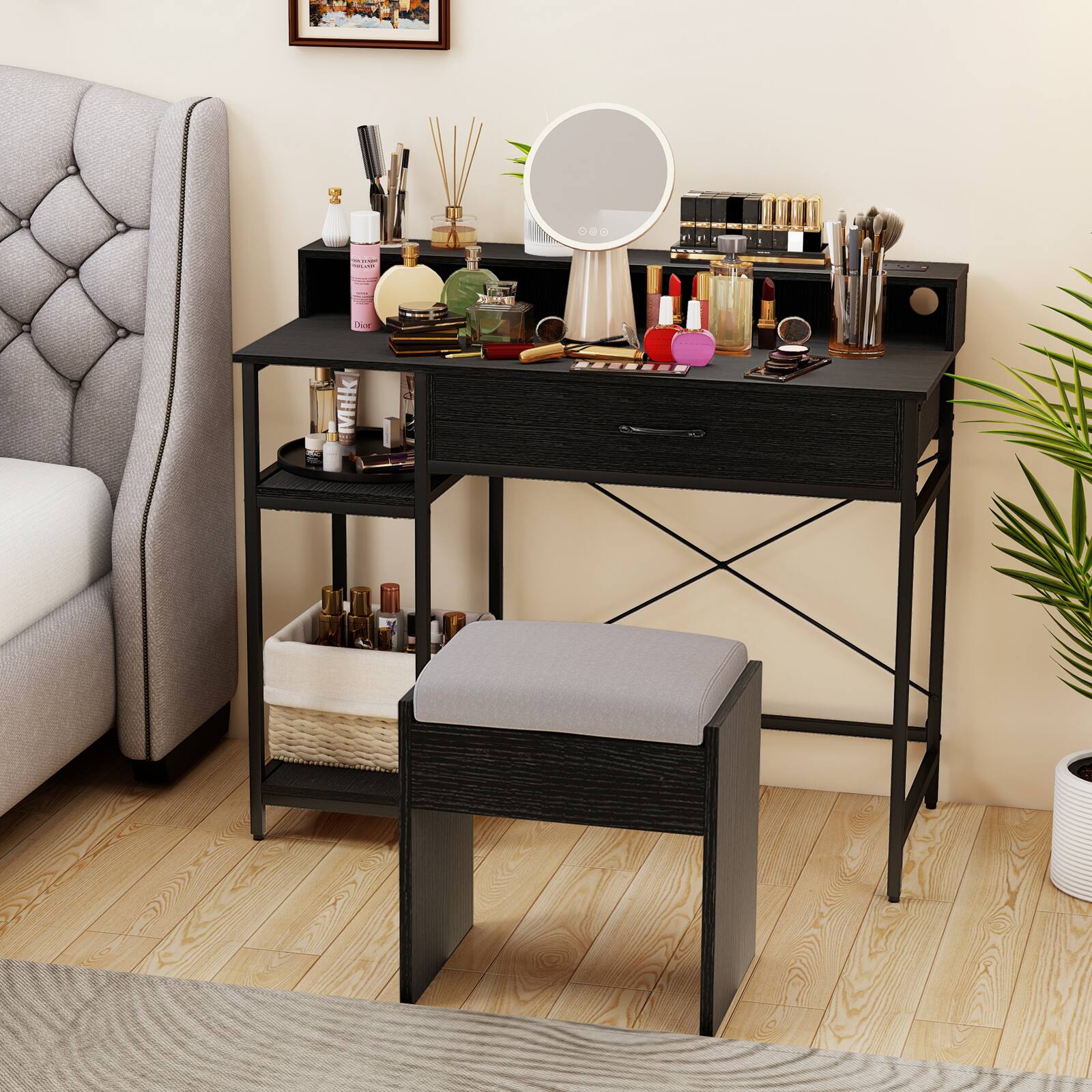 Alt View 1. Gymax - Gymax 42'' Computer Desk w/Power Outlets Hutch Drawer & 2 Open Shelves for Office - Black.