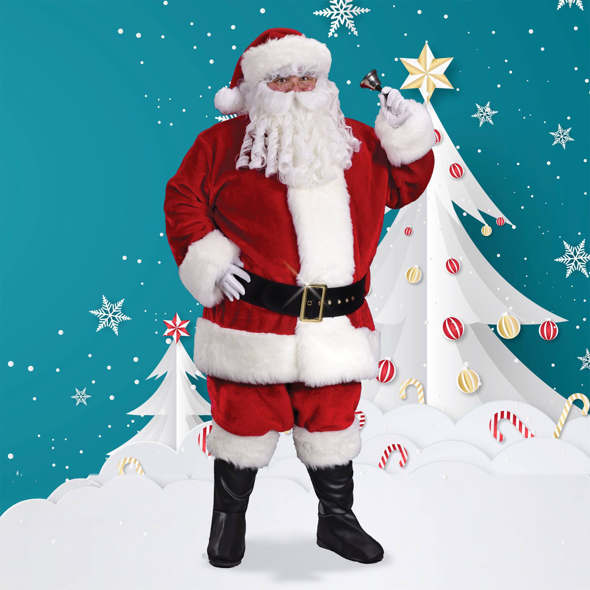 Front. Fun World - Regency Plush Crimson Adult Santa Claus Suit Christmas Costume - Standard Size - Red.