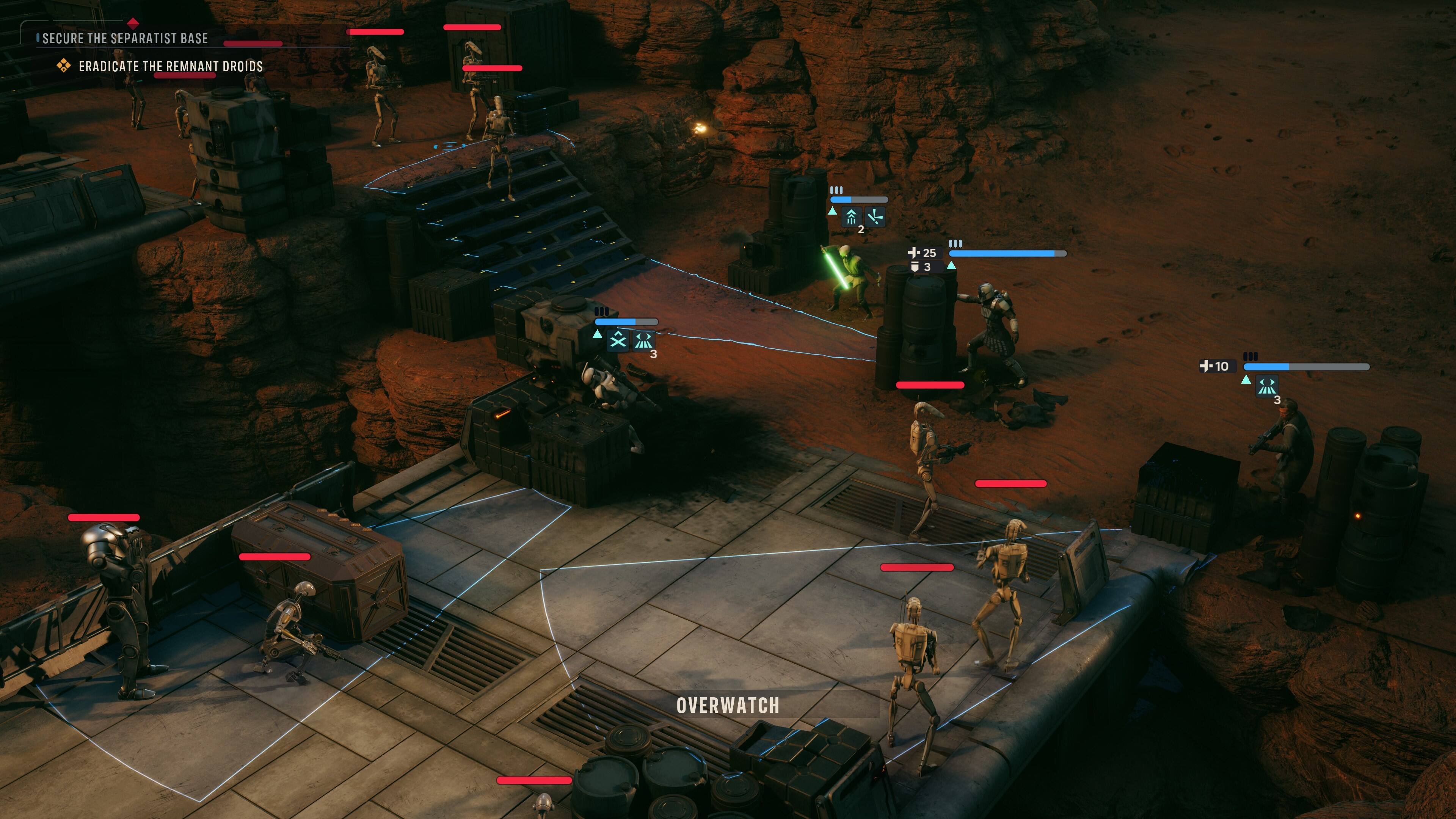 I SECURE THE SEPARATIST BASE ERADICATE THE REMNANT DROIDS

2 + 25 3 III an 3 10 A 3

OVERWATCH