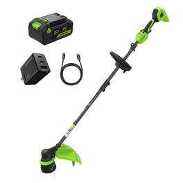 Greenworks - 24V 15" Brushless String Trimmer, 0.080" Dual Line, Includes 6.0Ah Battery, 65W Type-C Charger - Green