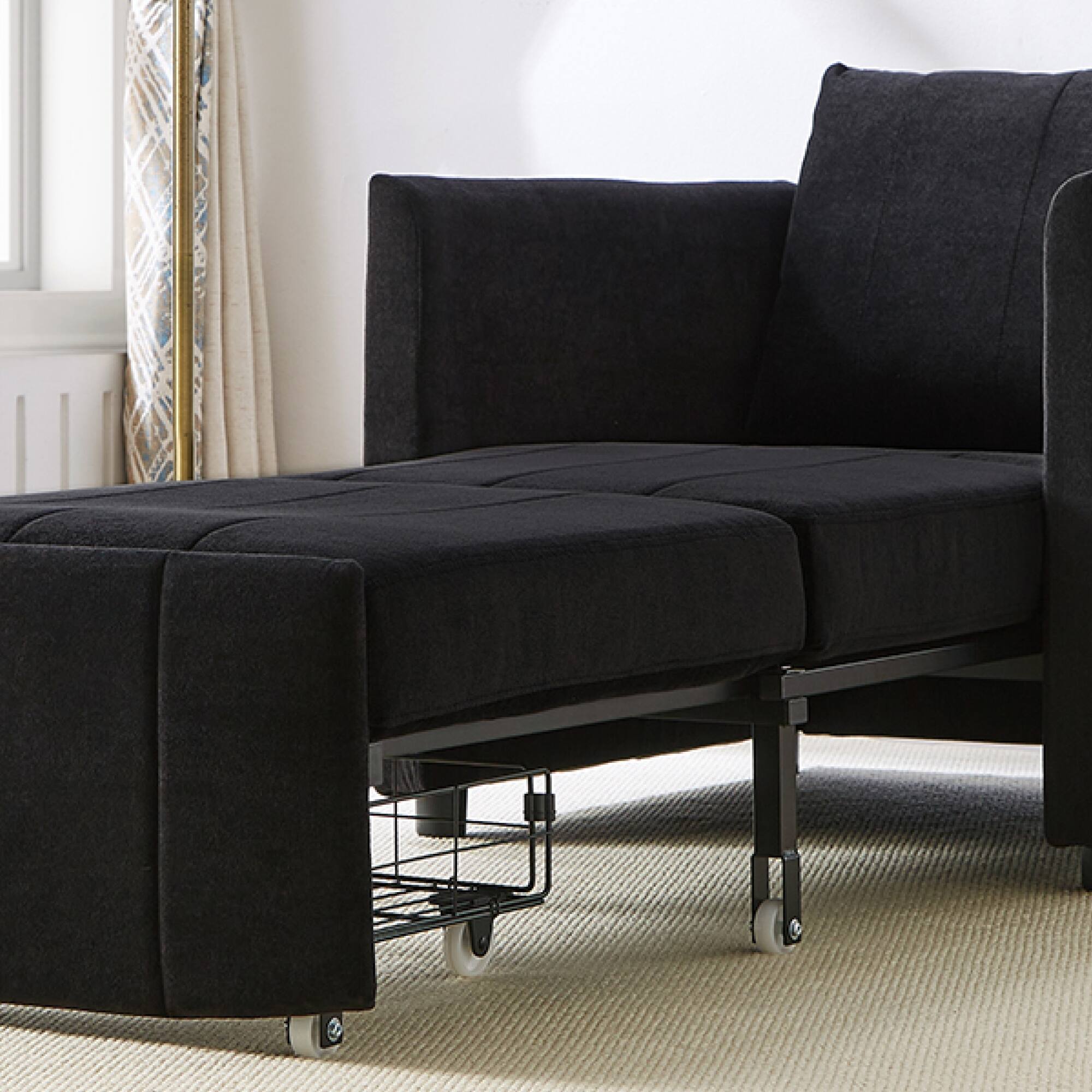 Alt View 2. GOODSILO - Convertible Sleeper Sofa with Adjustable Backrest and Storage, Upholstered in Soft Chenille Fabric - Black.