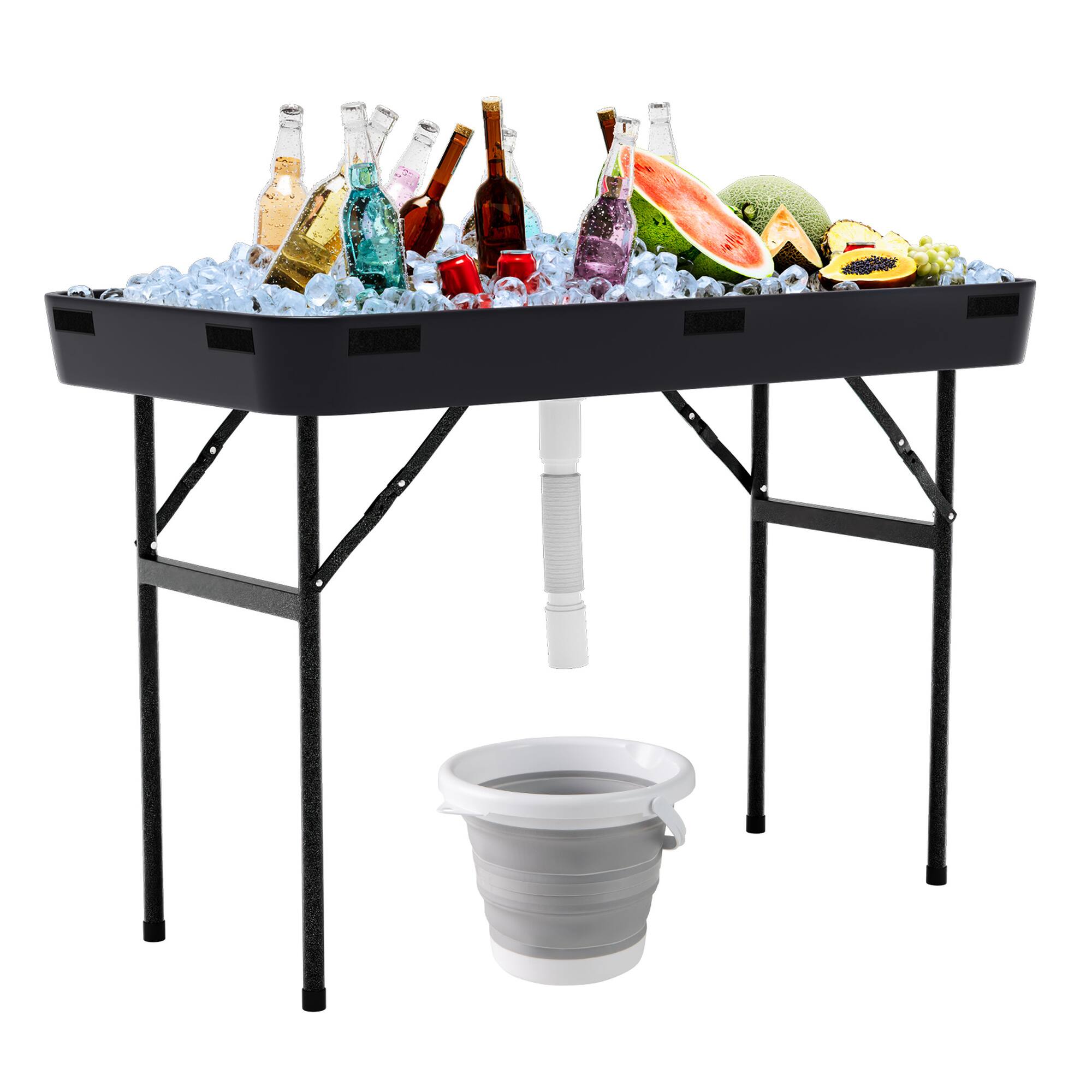 Front. Costway - Costway 4 Foot Party Ice Cooler Folding Table Plastic with Matching Skirt - Black.