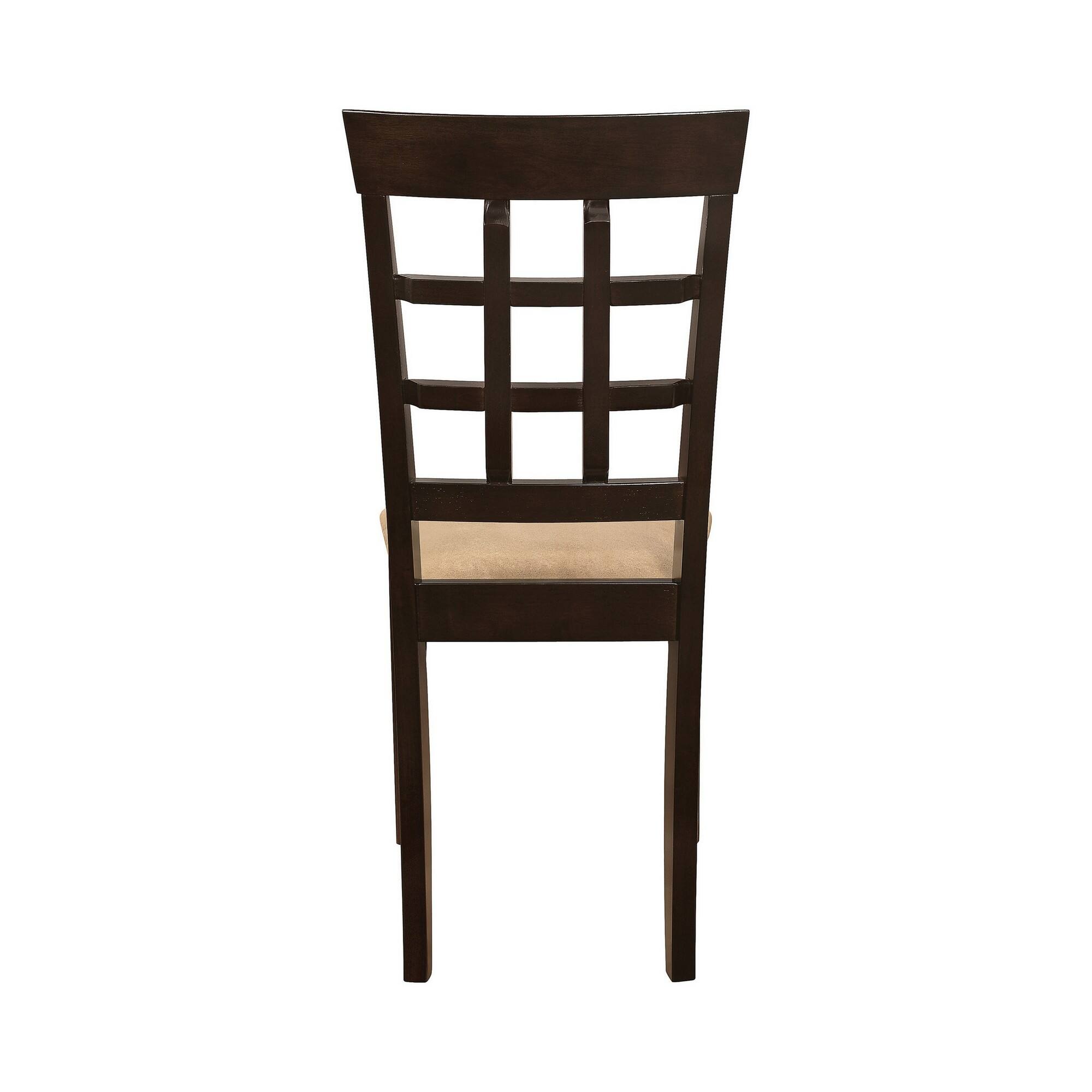 Alt View 3. Manhattan Lane - 17 Inch Side Dining Chair, Set of 2, Lattice Back Brown Wood, Tan Fabric - Tan, Brown.