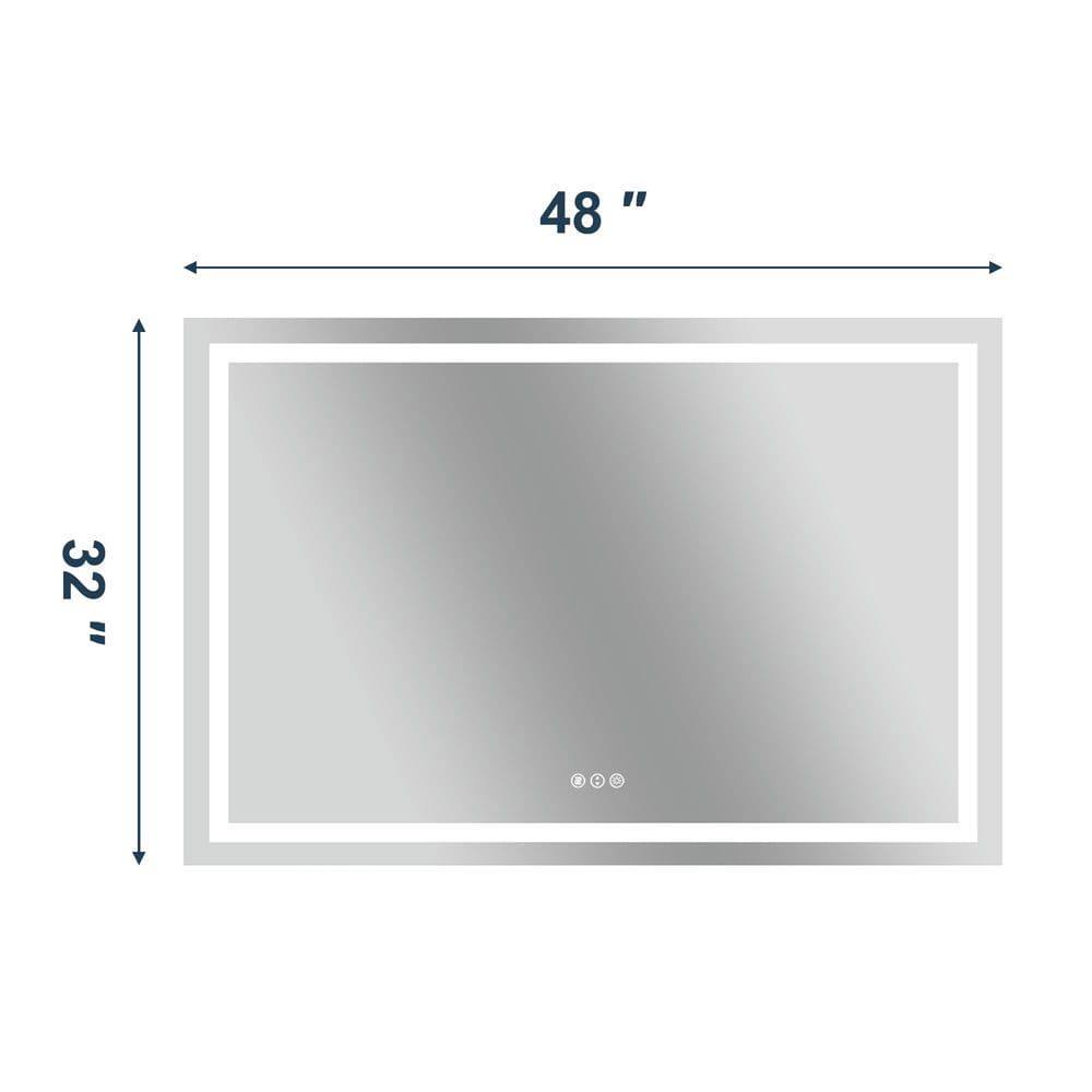 Angle. Kadyn - 48x32 Inch Extra Wide Frameless Rectangle LED Bathroom Mirror for Large Walls.