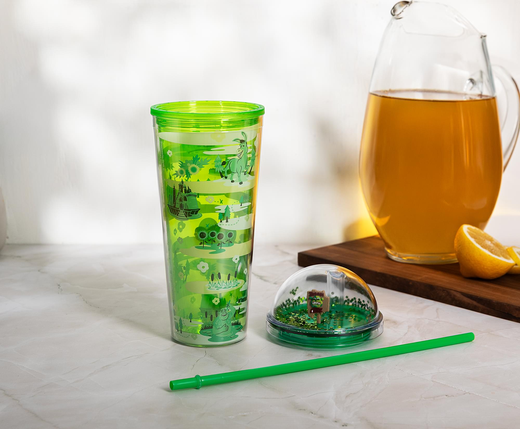 Alt View 2. Silver Buffalo - Shrek Swamp Landmark Characters 24-Ounce Carnival Cup With Lid and Straw - Green.