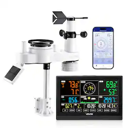 VEVOR - 7-in-1 Wi-Fi Weather Station with APP, 7.5-Inch VA Display, Wireless Solar Powered Outdoor Sensor, Rain Gauge, Indoor - White