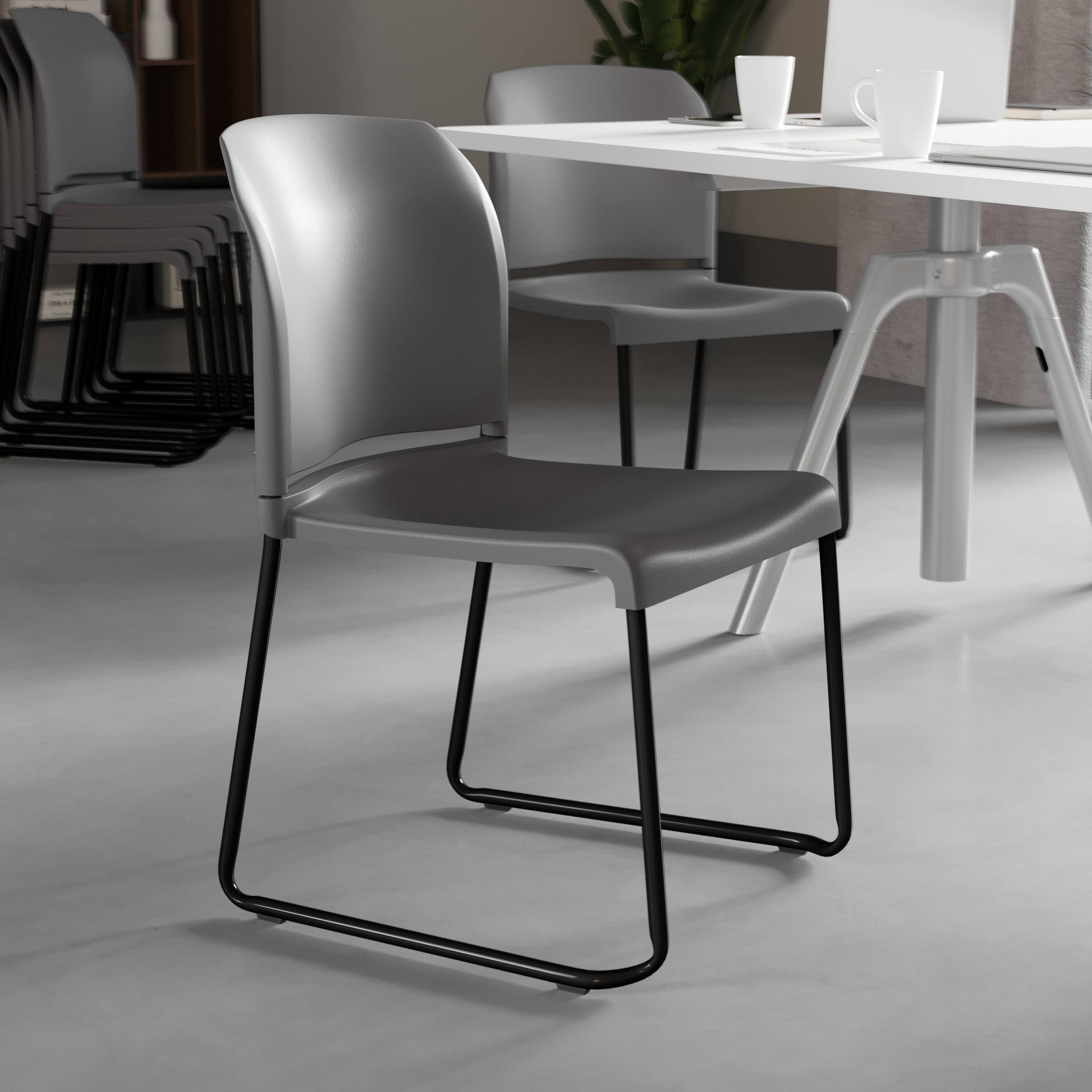 Alt View 3. Emma + Oliver - Home and Office Guest Chair Full Back Contoured Sled Base Stack Chair - Gray.