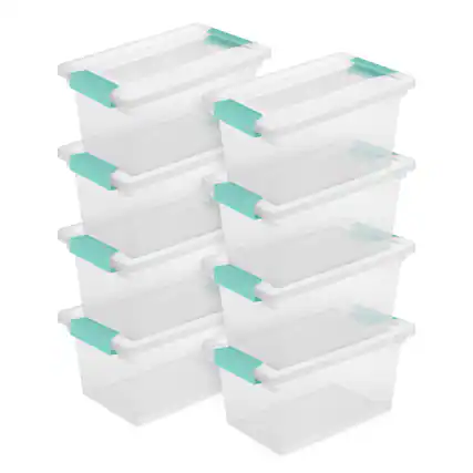 Front. Sterilite - Sterilite Plastic Medium Clip Storage Box Container with Latching Lid, 8 Pack.